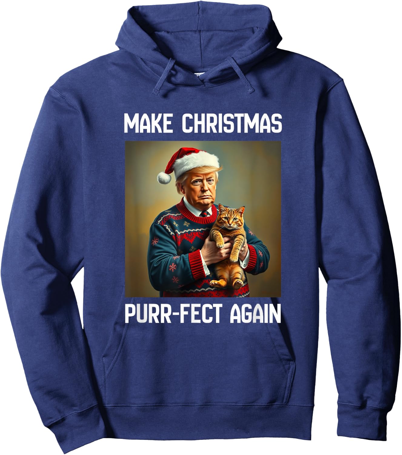 Cats for Trump Make Christmas Purr-fect Again Hoodie - Hoodie | Navy