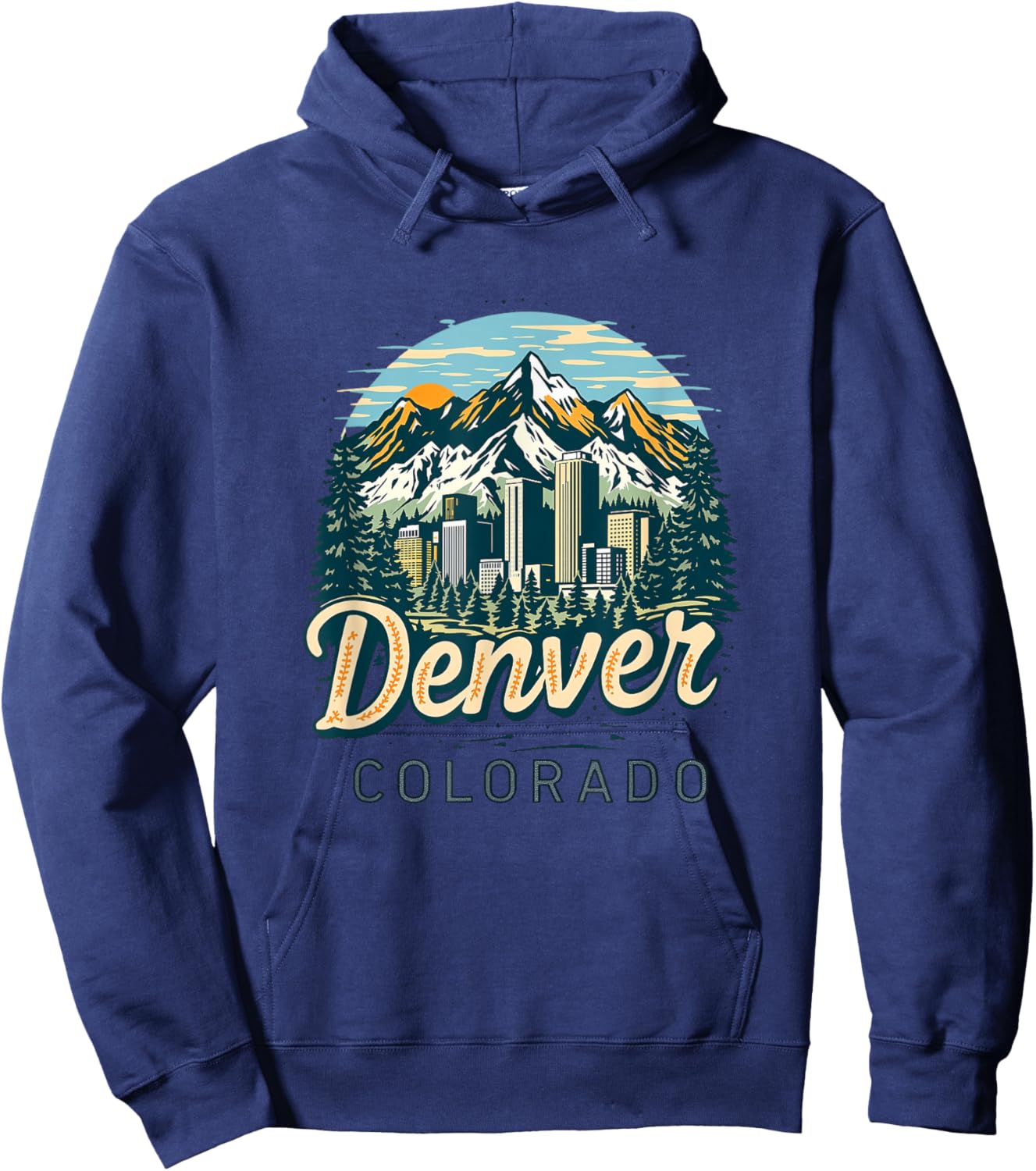 Vintage Denver Colorado Sunset Skyline Cityscape Retro Hoodie - Hoodie | Navy