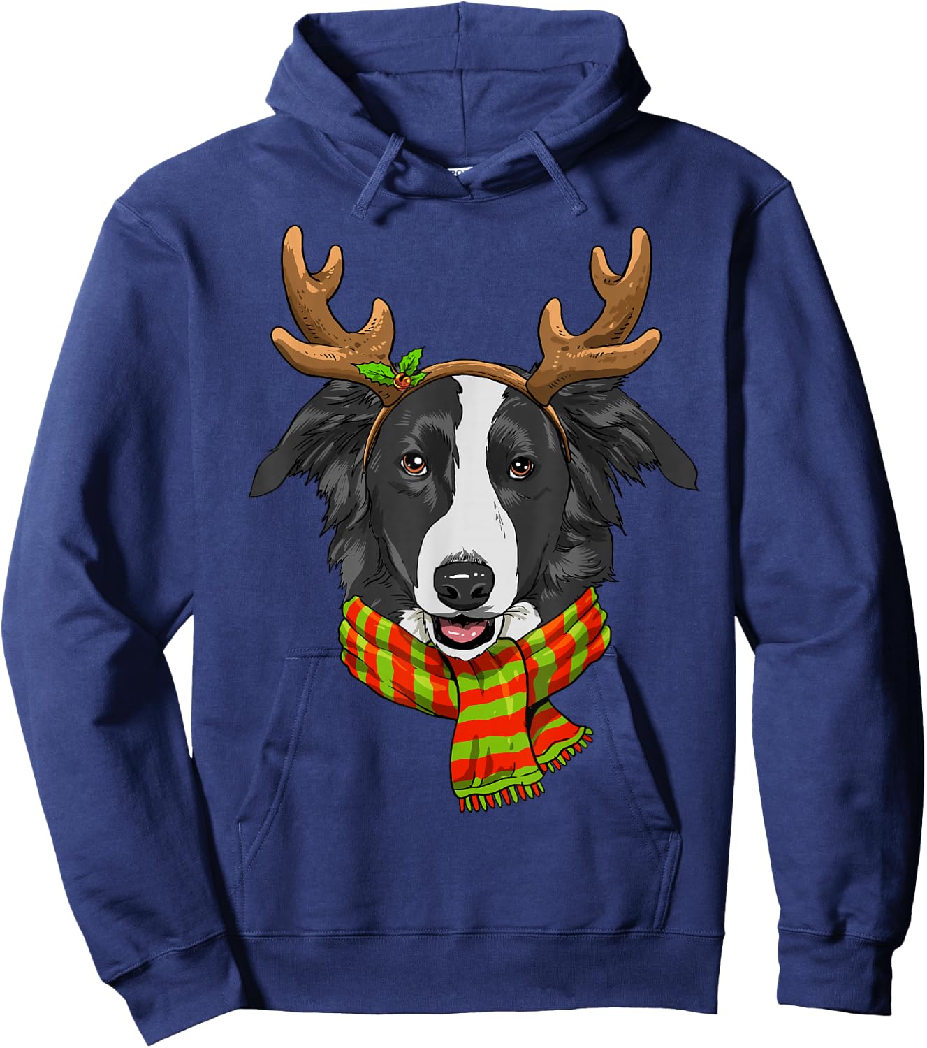 Border Collie Christmas Reindeer Antlers Dog Xmas Hoodie - Hoodie | Navy
