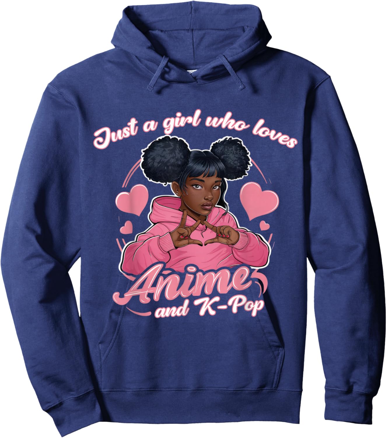 Just A Girl Who Loves Anime And K-Pop African American Afro Hoodie - Hoodie | Navy
