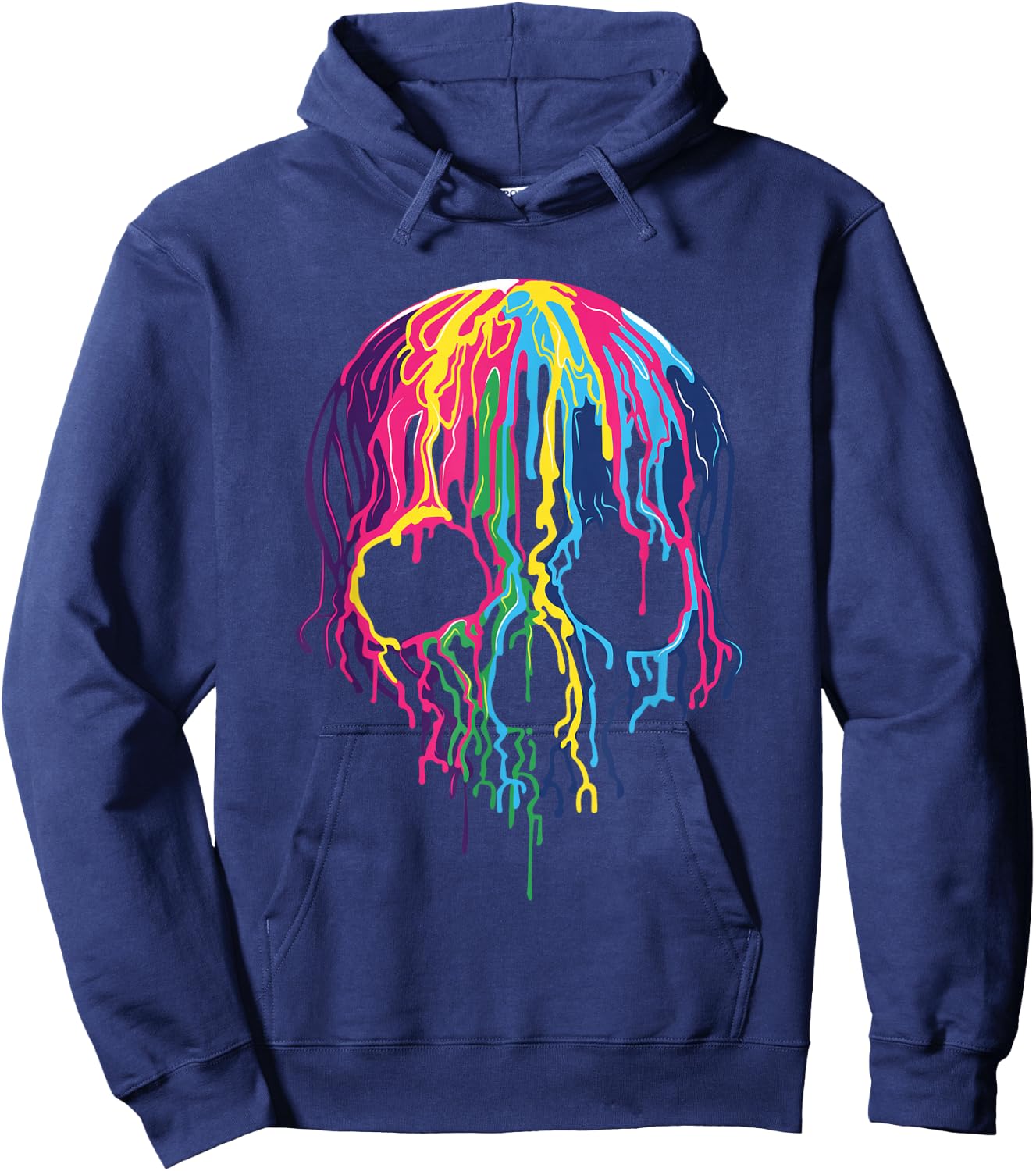 Colorful Melting Skull Art Graphic Halloween Hoodie - Hoodie | Navy