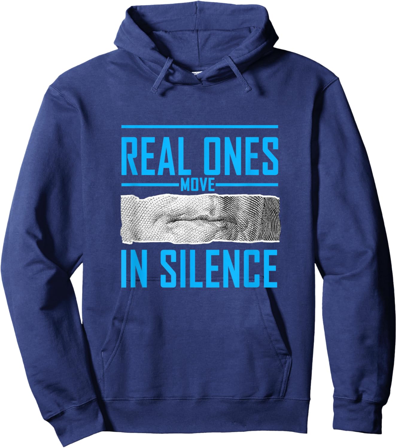 Blue Color Real Ones Move in Silence Blue Graphic Hoodie - Hoodie | Navy