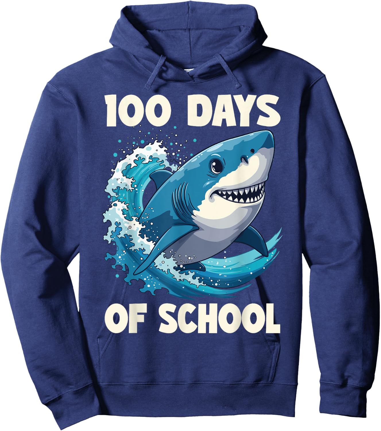 100 Days Of School Funny Shark 100th Day Of School Boy Shark Hoodie - Hoodie | Navy