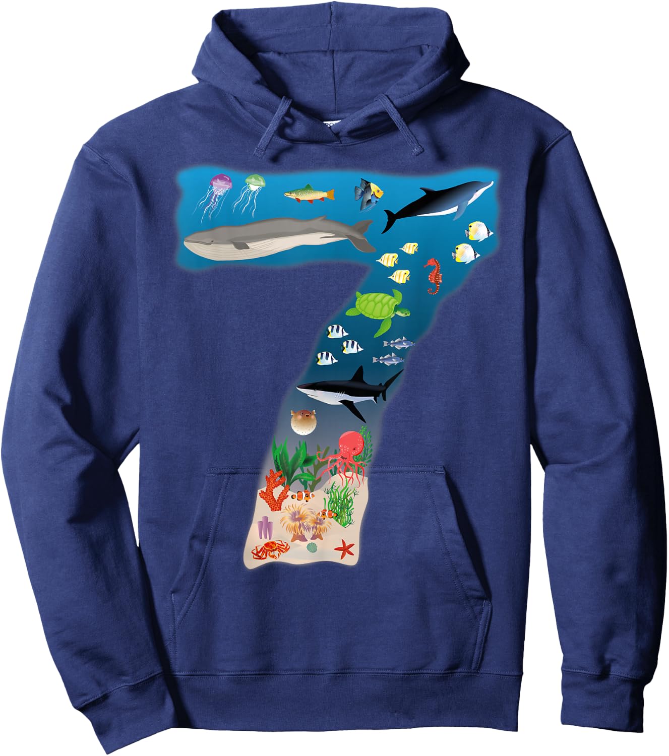 Under Sea REALISTIC Fish Starfish Seventh number 7 Hoodie - Hoodie | Navy
