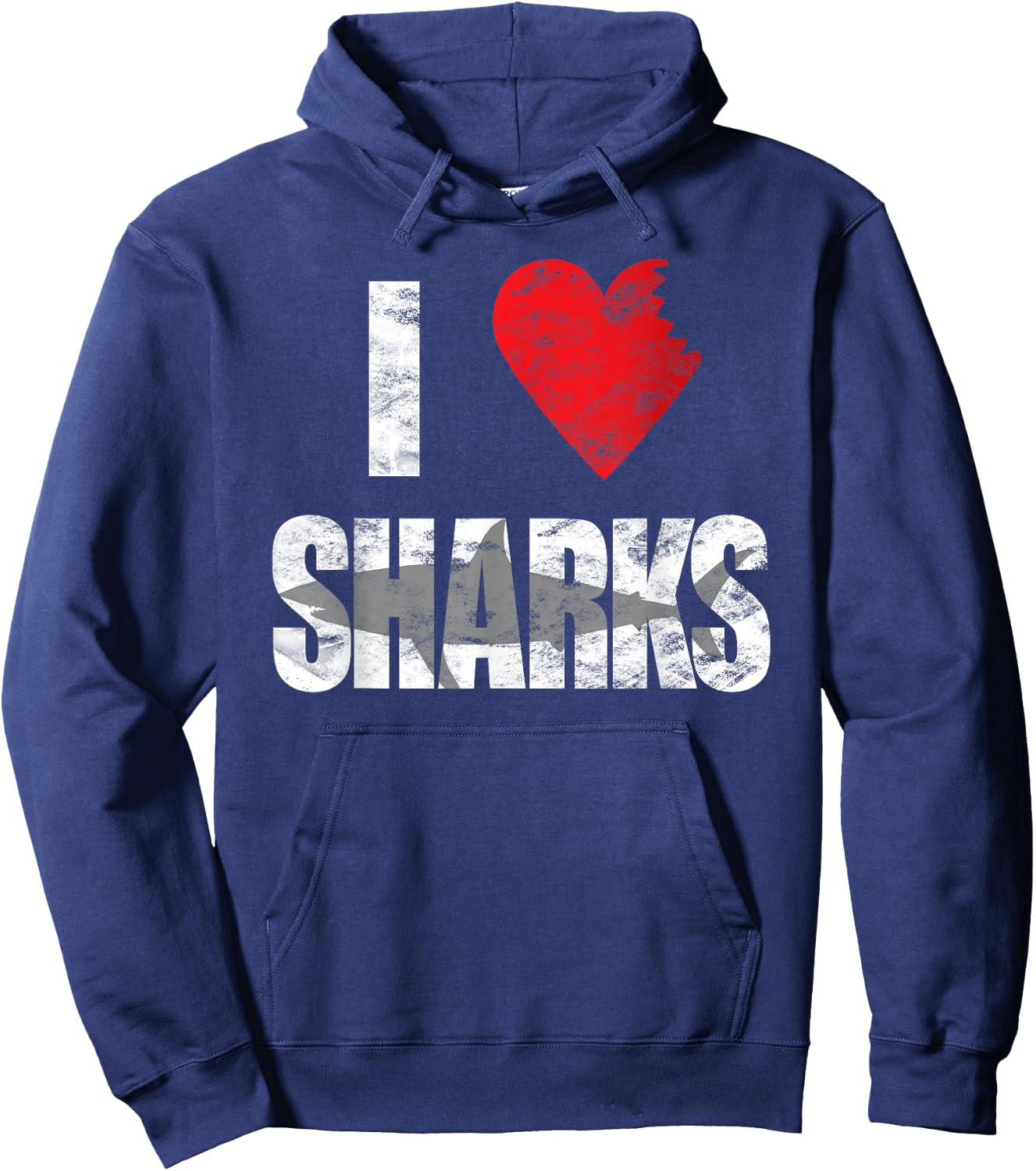 I Love Sharks Cool Shark Bite Heart Distressed Hoodie - Hoodie | Navy