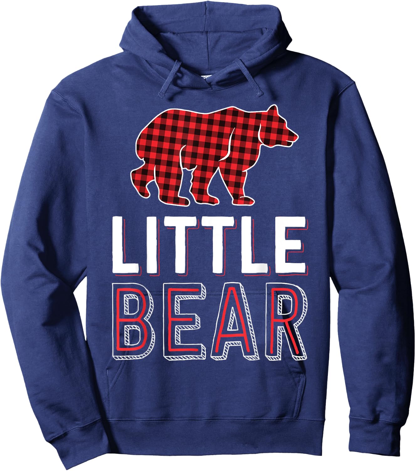Little Bear Kid Red Buffalo Plaid Matching Family Christmas Hoodie - Hoodie | Navy
