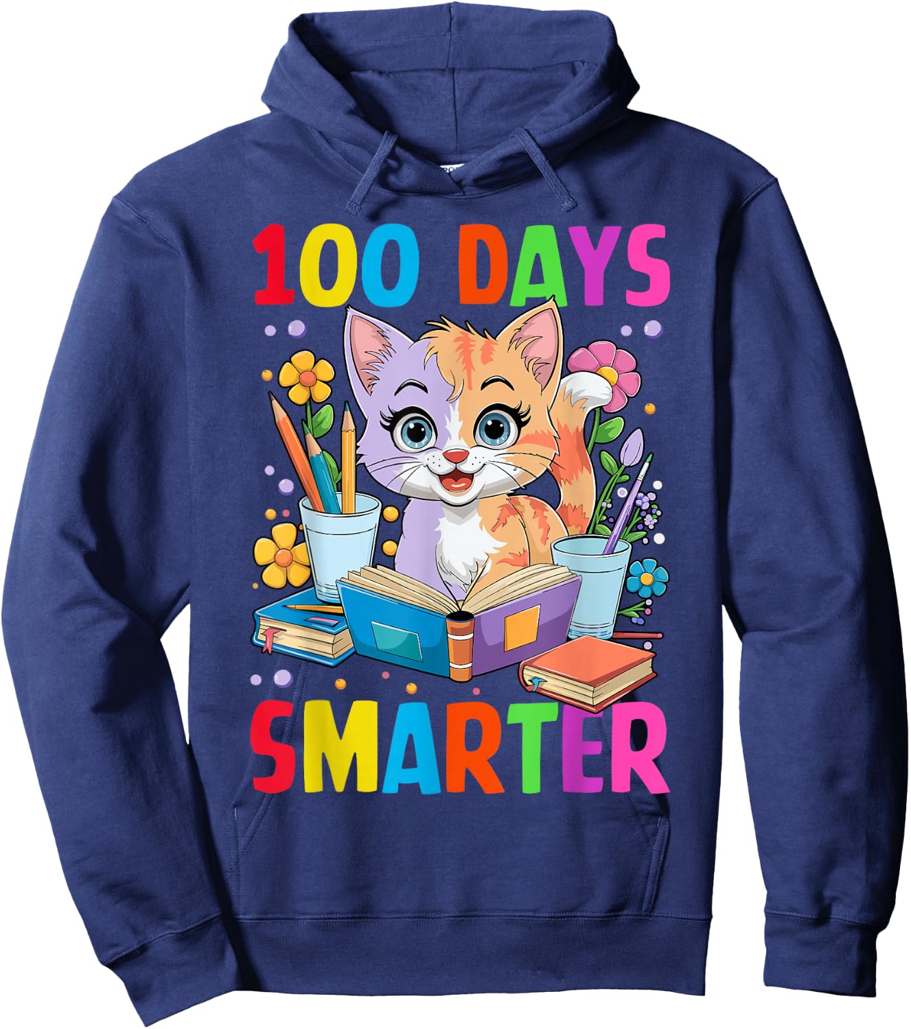 100 Days of School Cute Cat Boys Girls Kid 100th Day Teacher Hoodie - Hoodie | Navy