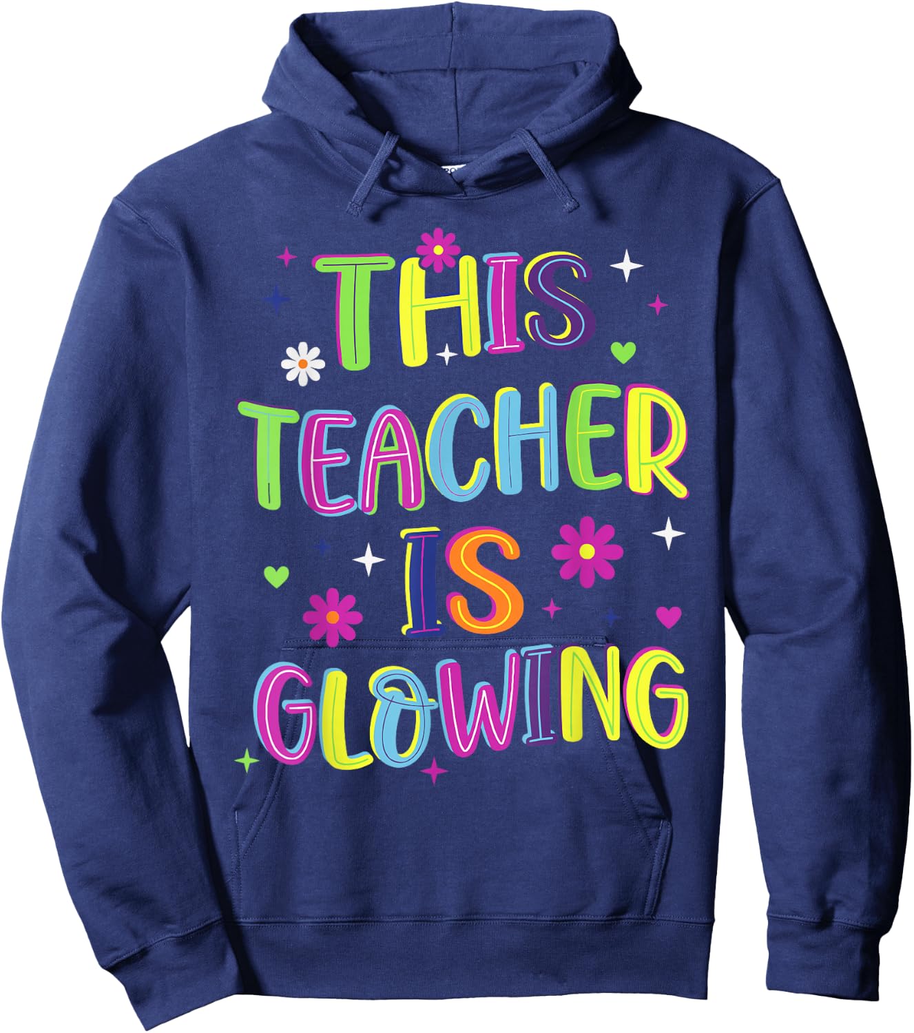 This Teacher is Glowing Funny Groovy Last Day of School Hoodie - Hoodie | Navy
