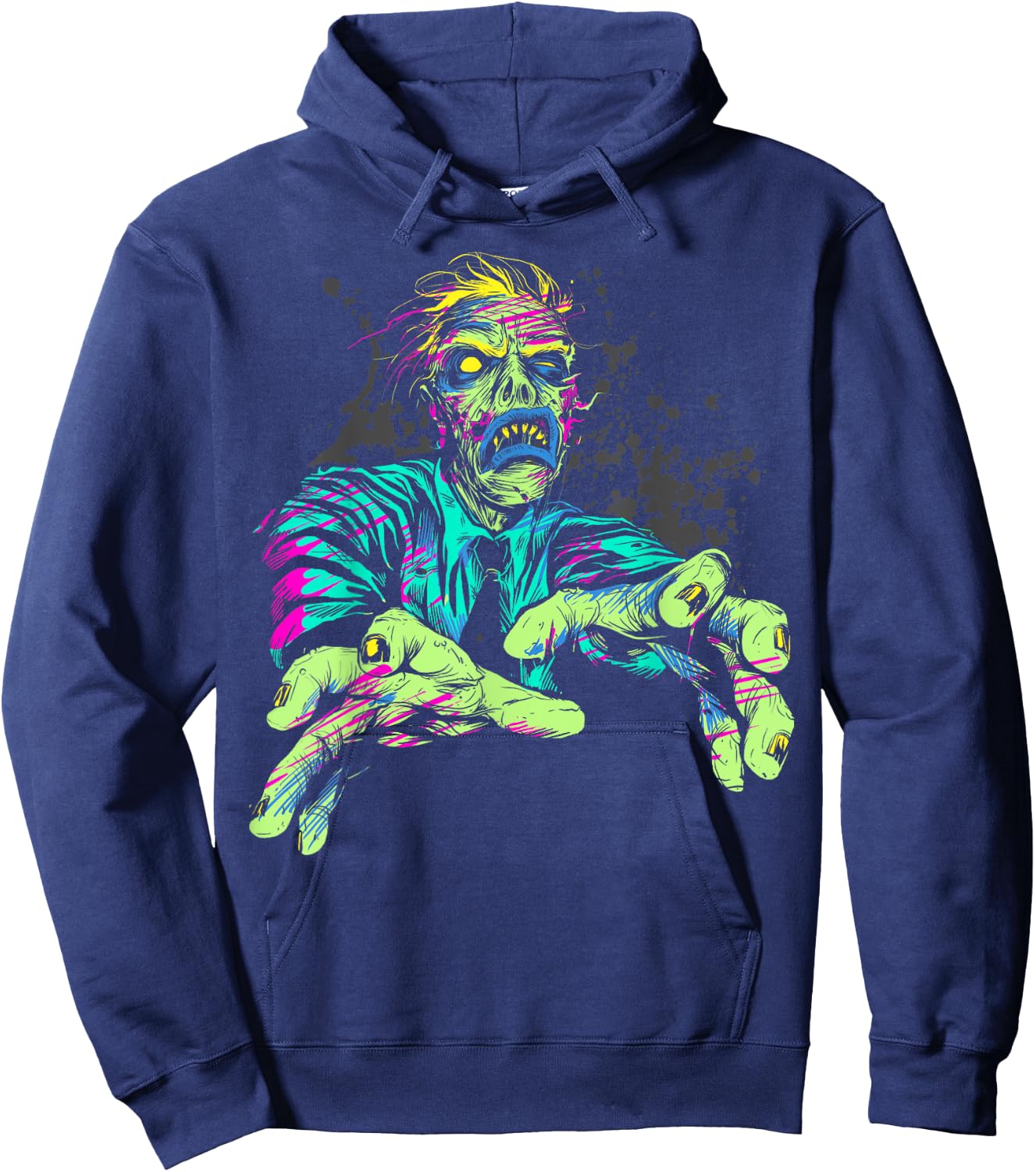 Halloween Neon Zombie Walk Splattered Hoodie - Hoodie | Navy