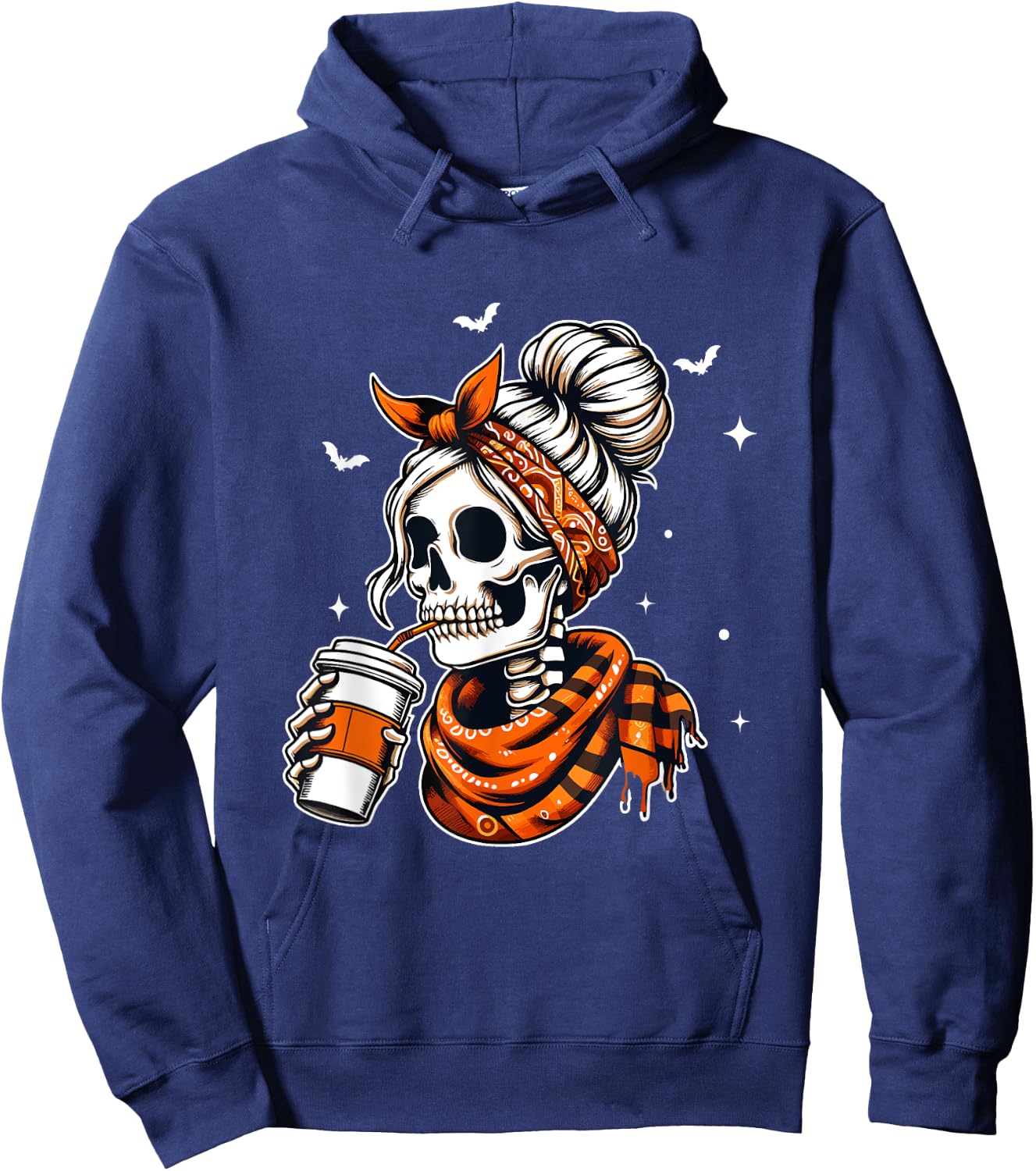 Halloween Skeleton Messy Bun Coffee Funny Halloween Mom Hoodie - Hoodie | Navy
