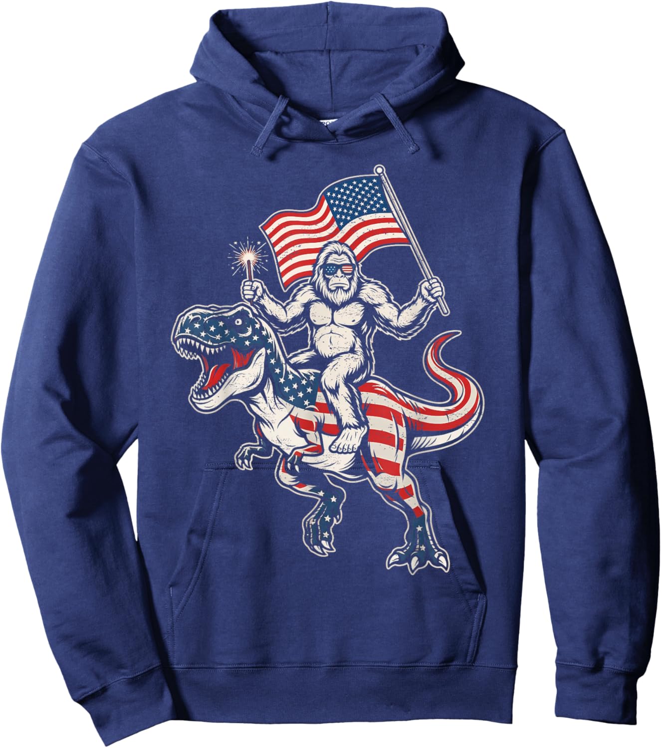 4th of July Patriotic Bigfoot Sasquatch Riding T-Rex Hoodie - Hoodie | Navy