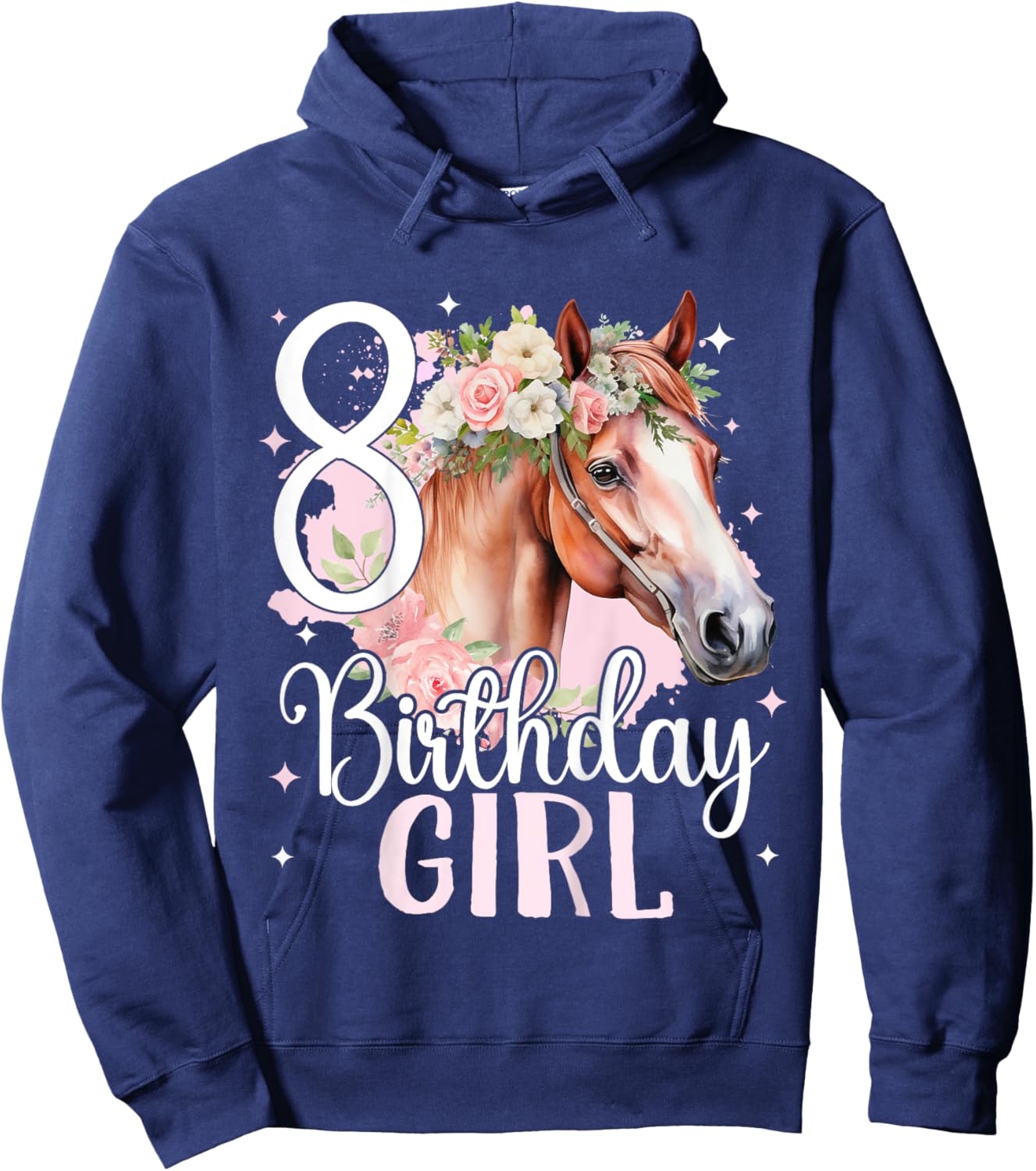 8th Birthday Horse 8 Years Eight Finally 8 Birthday Girl Hoodie - Hoodie | Navy