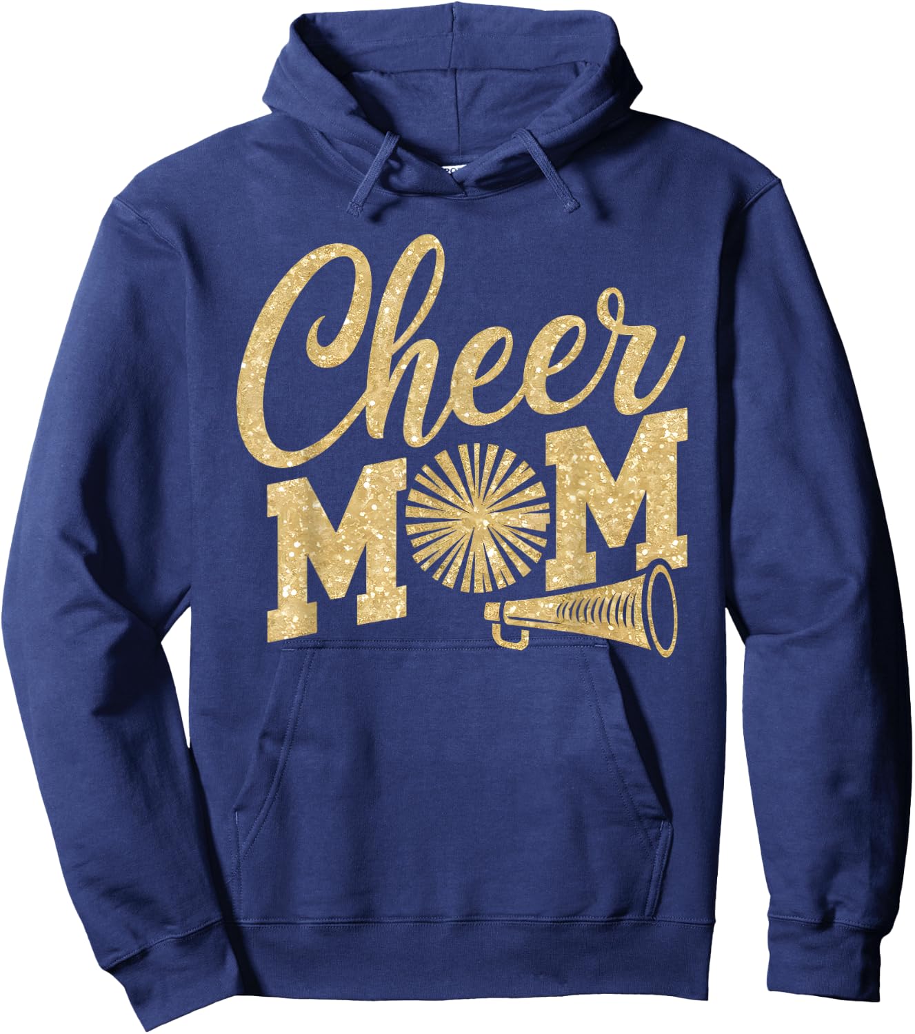 Cheer Mom Biggest Fan Cheerleader Black Yellow Gold Pom Pom Hoodie - Hoodie | Navy