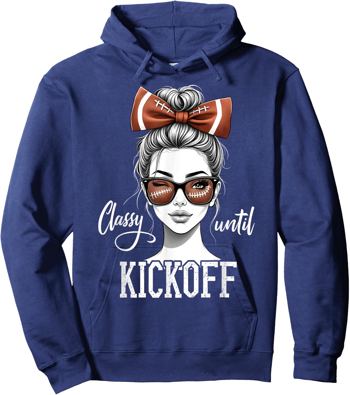 Classy Until Kickoff Messy Bun Girl American Football Team Hoodie - Hoodie | Navy