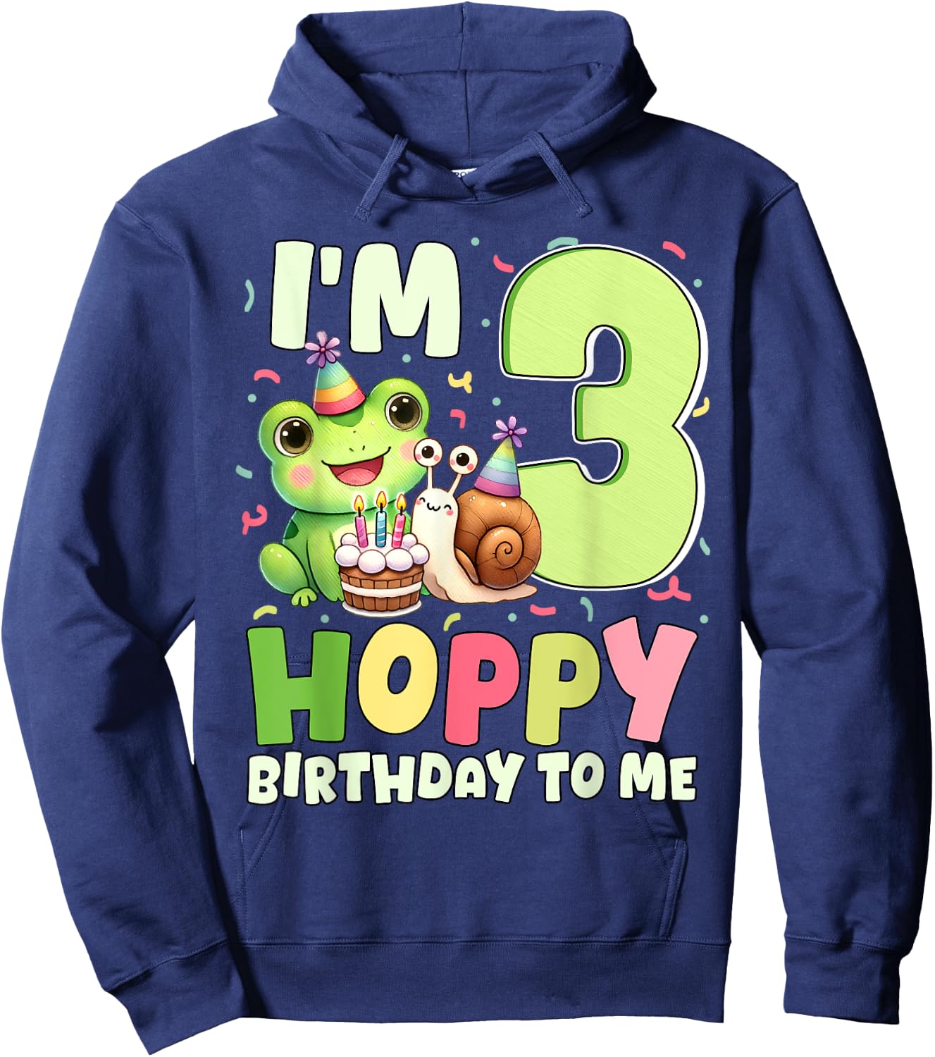 I'm 3 Hoppy Birthday To Me Funny Birthday Frog Themed Party Hoodie - Hoodie | Navy