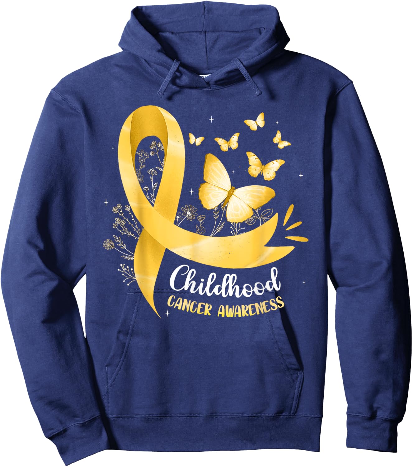 Gold Ribbon Childhood Cancer Awareness Girls Kids Women Hoodie - Hoodie | Navy