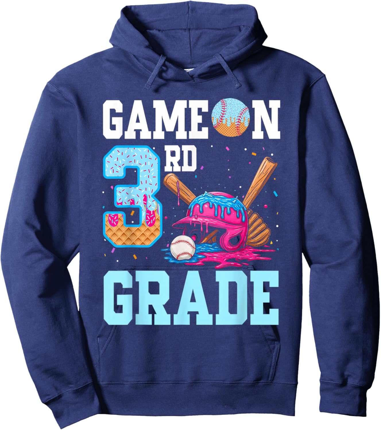 3rd Grade Back to School Baseball Drip Ice Cream Game On Kid Hoodie - Hoodie | Navy