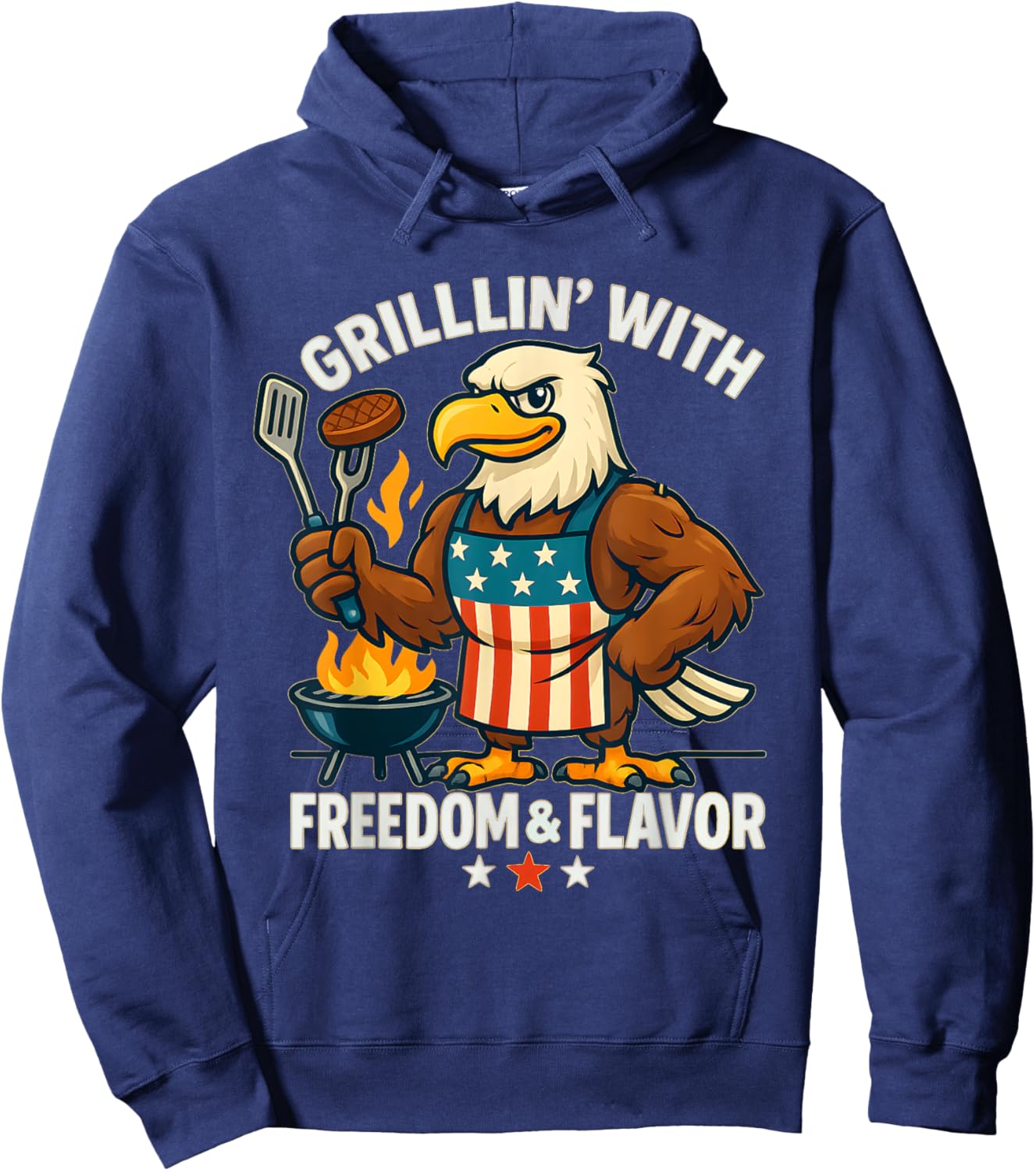 Funny Grillin’ Eagle BBQ Dad 4th of July Father’s Day Hoodie - Hoodie | Navy