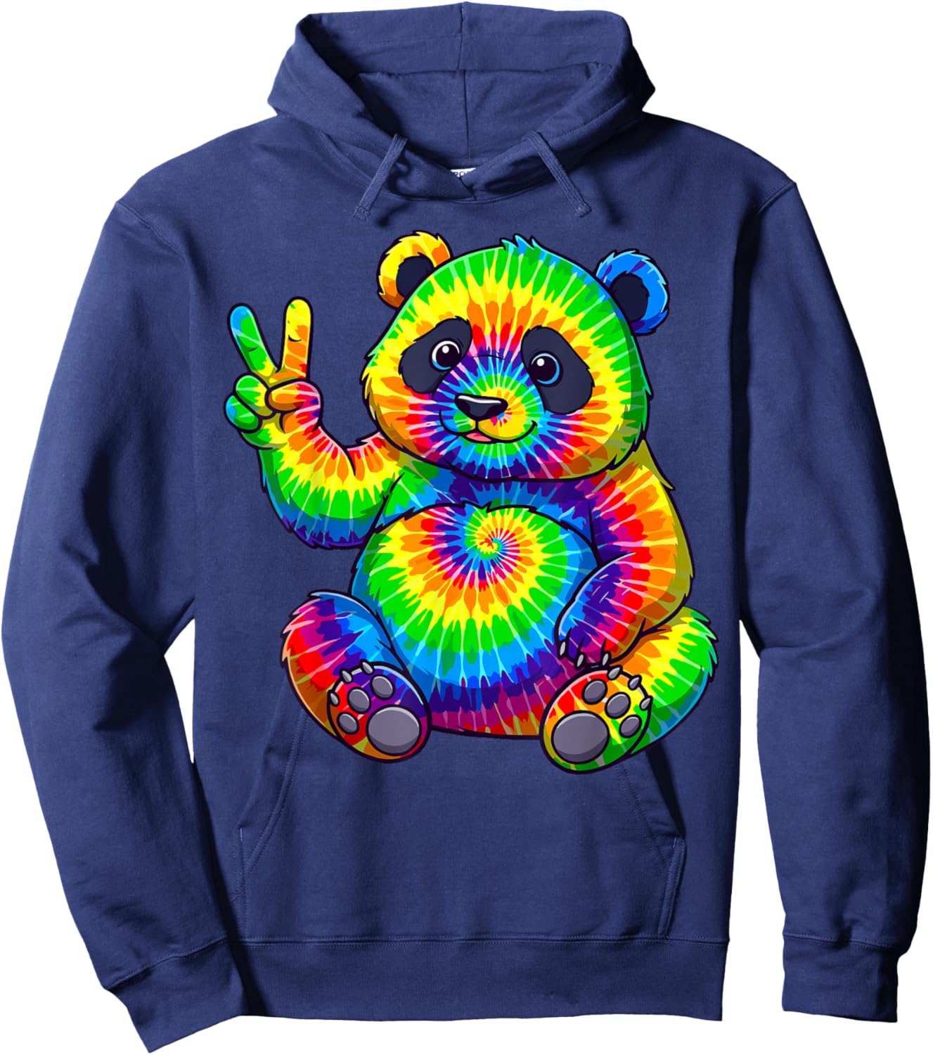 Tie-Dye Panda Peace Sign Hippie Hoodie - Hoodie | Navy