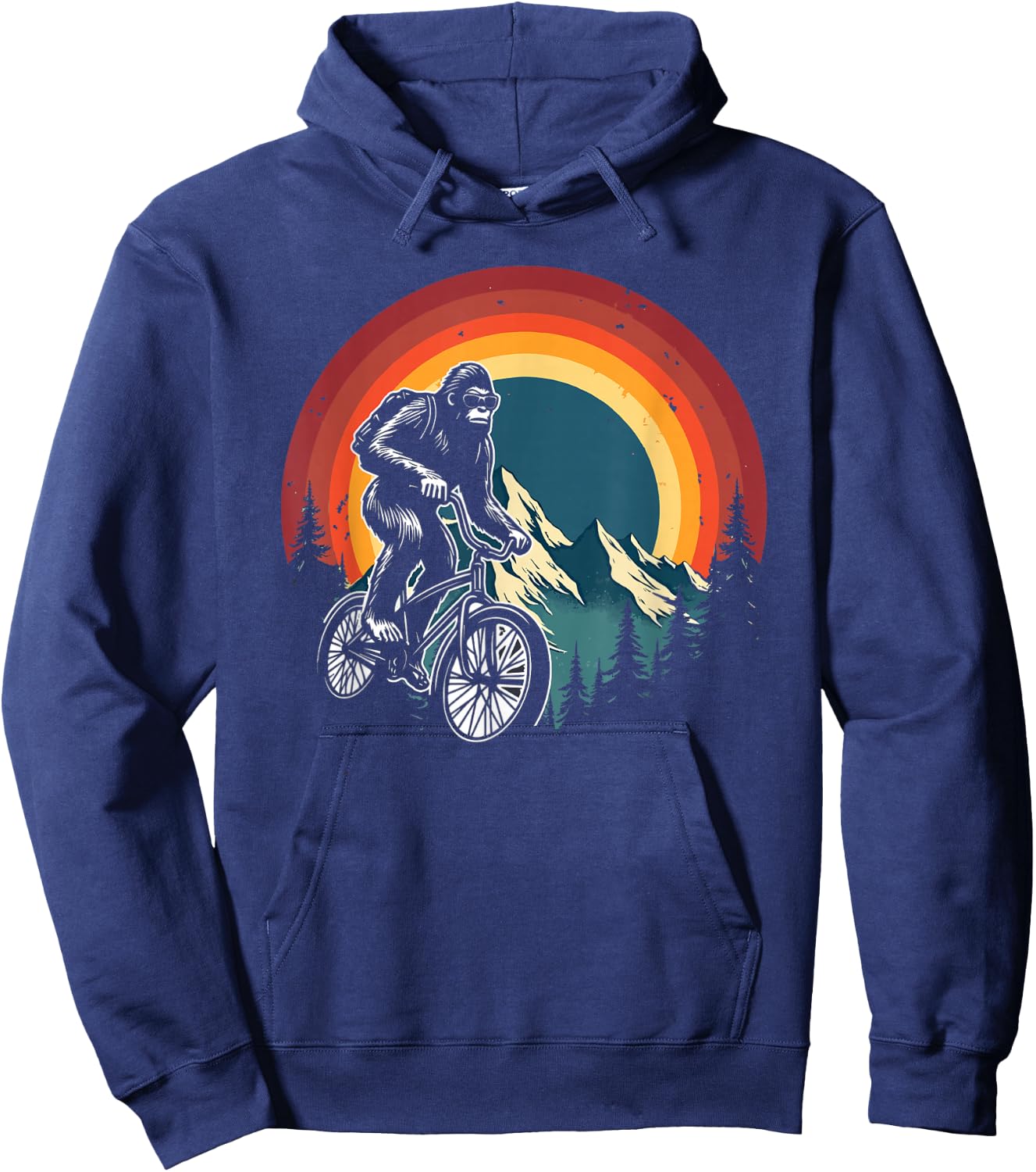 Bigfoot Riding Bicycle Vintage Mountain Biking Bigfoot Biker Hoodie - Hoodie | Navy