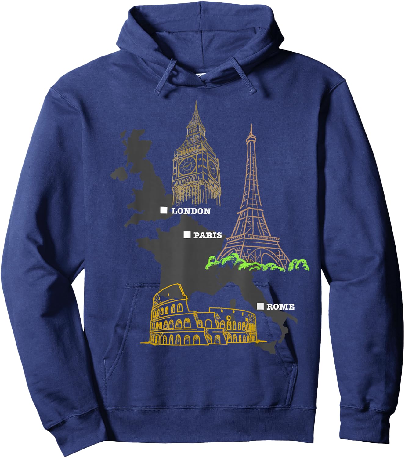 London Paris Rome Travel Gift Hoodie - Hoodie | Navy