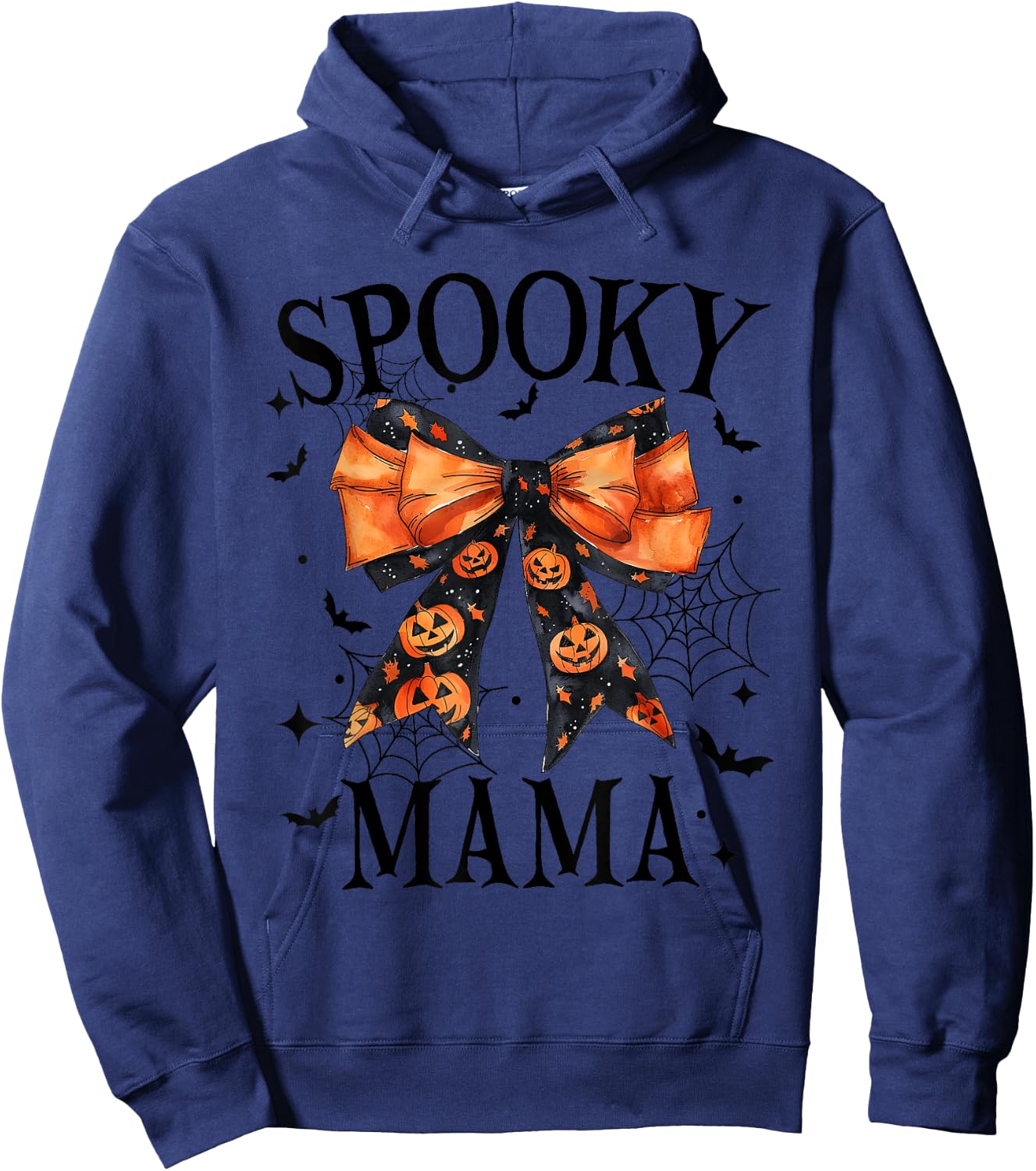 Spooky Mama Coquette Bow Pumpkin Funny Halloween Hoodie - Hoodie | Navy