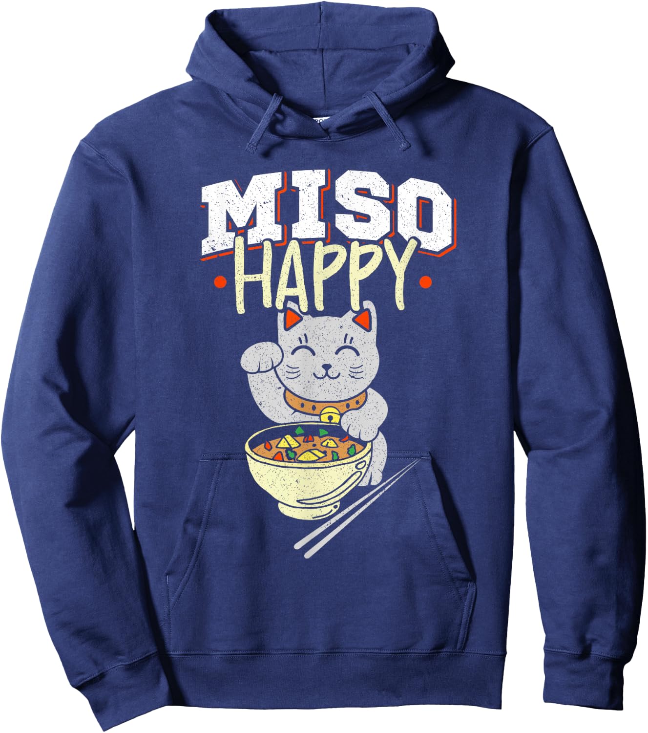 Miso Happy - Japanese Food & Cat Lover Pun Hoodie - Hoodie | Navy