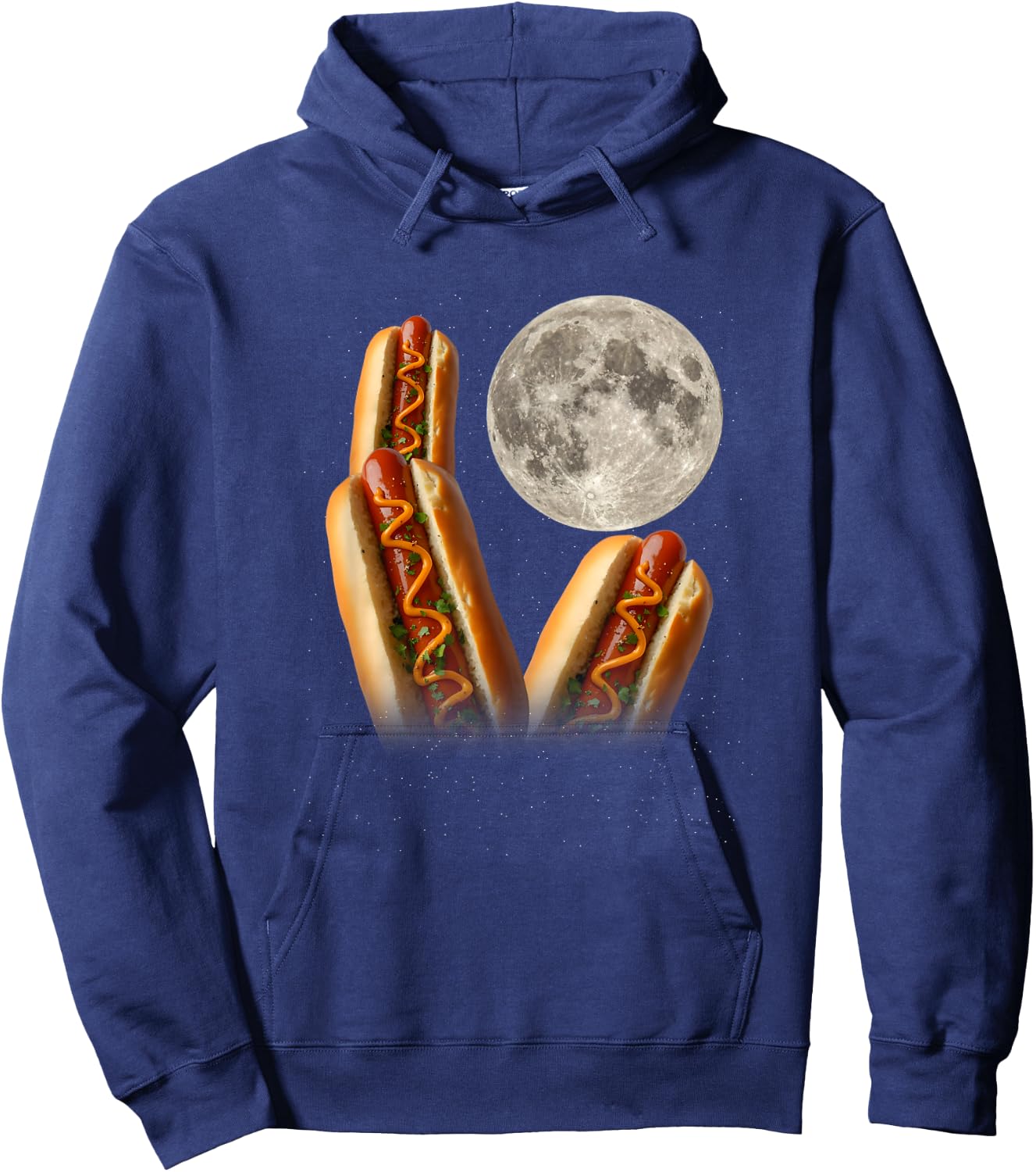 Three Howling Glizzy Moon Funny Meme 3 Howling Hotdogs Hoodie - Hoodie | Navy