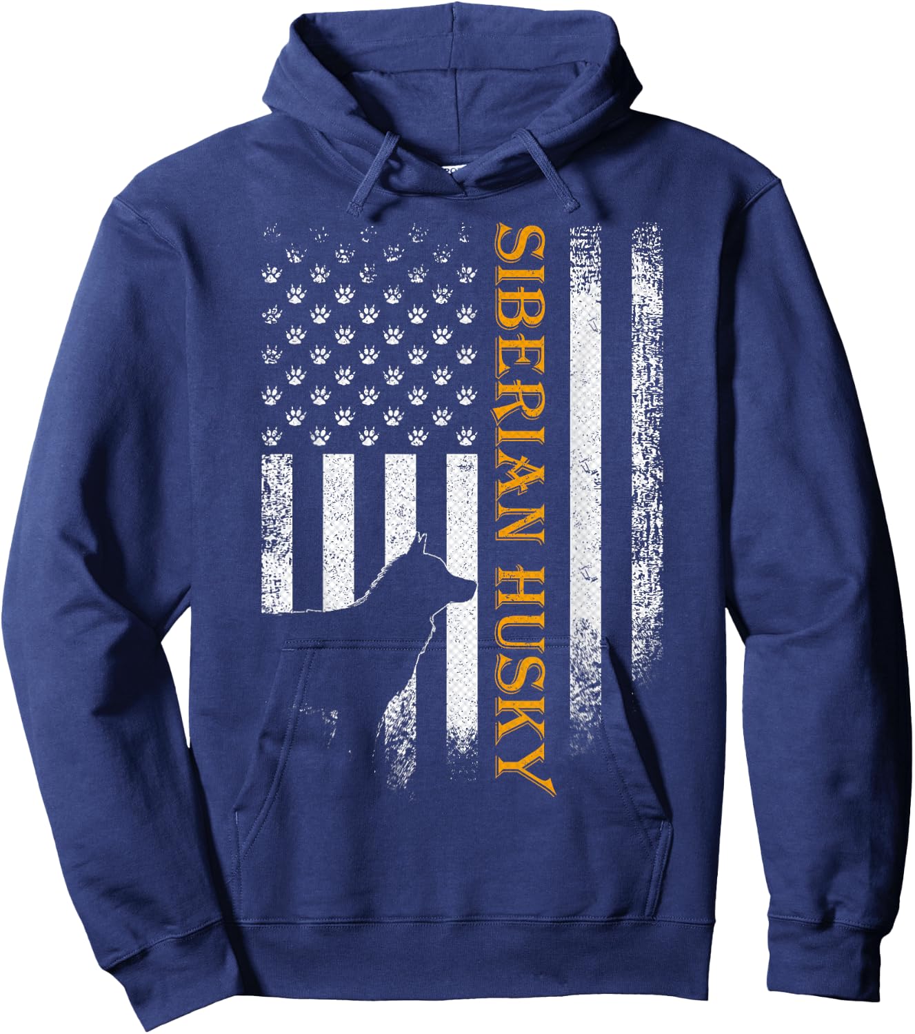 Vintage USA Siberian Husky Dog Silhouette American Flag Hoodie - Hoodie | Navy