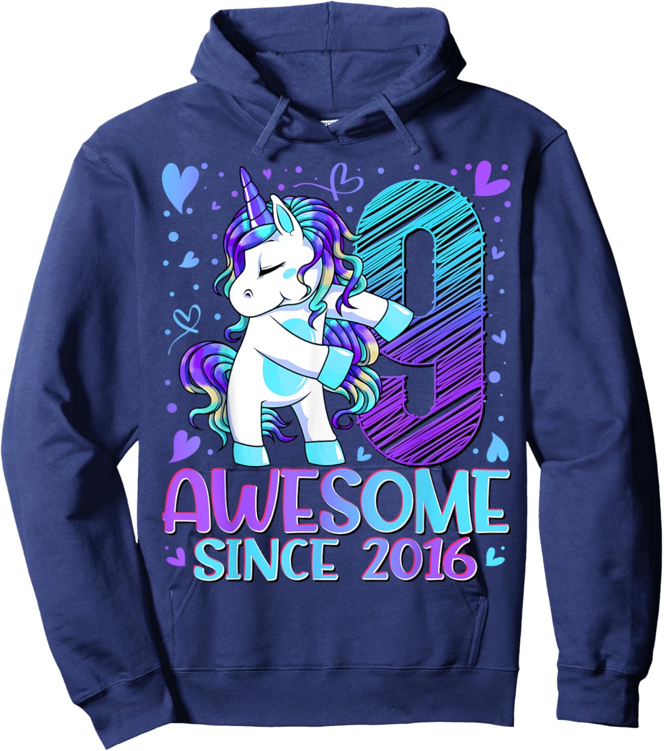 9 Year Old Unicorn Gifts For Girls 9th Birthday Girl Party Hoodie - Hoodie | Navy