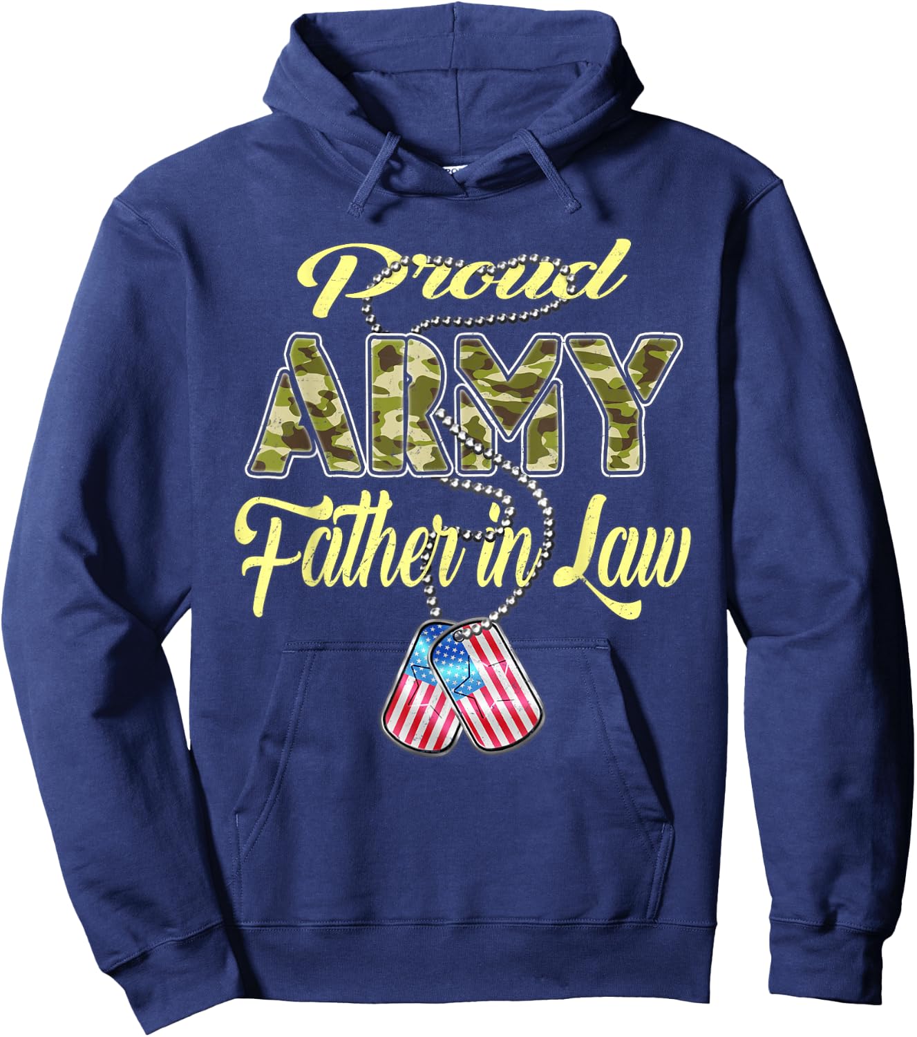 Proud Army Father-In-Law US Flag Dog Tag Military Dad-In-Law Women Kids Hoodie - Hoodie | Navy