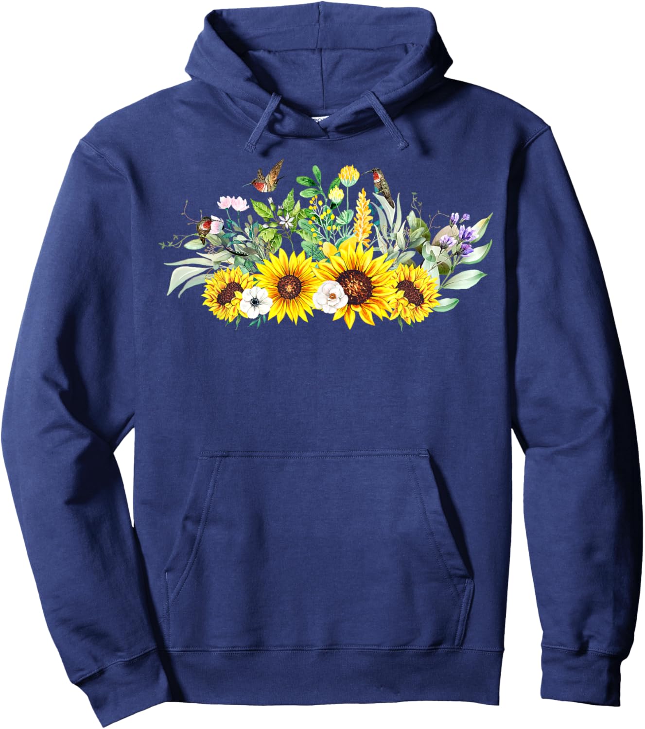 Sunflower Hummingbird Garden Birdwatching Nature Lover Hoodie - Hoodie | Navy