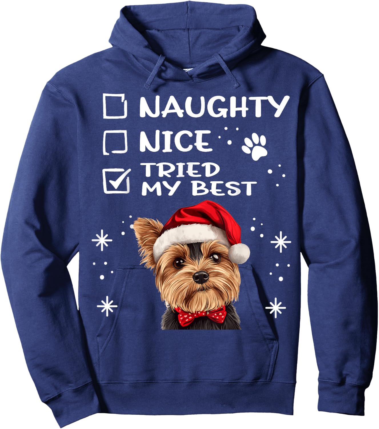 Cute Yorkshire Terrier Yorkie dog Dog Christmas Naughty Nice Hoodie - Hoodie | Navy