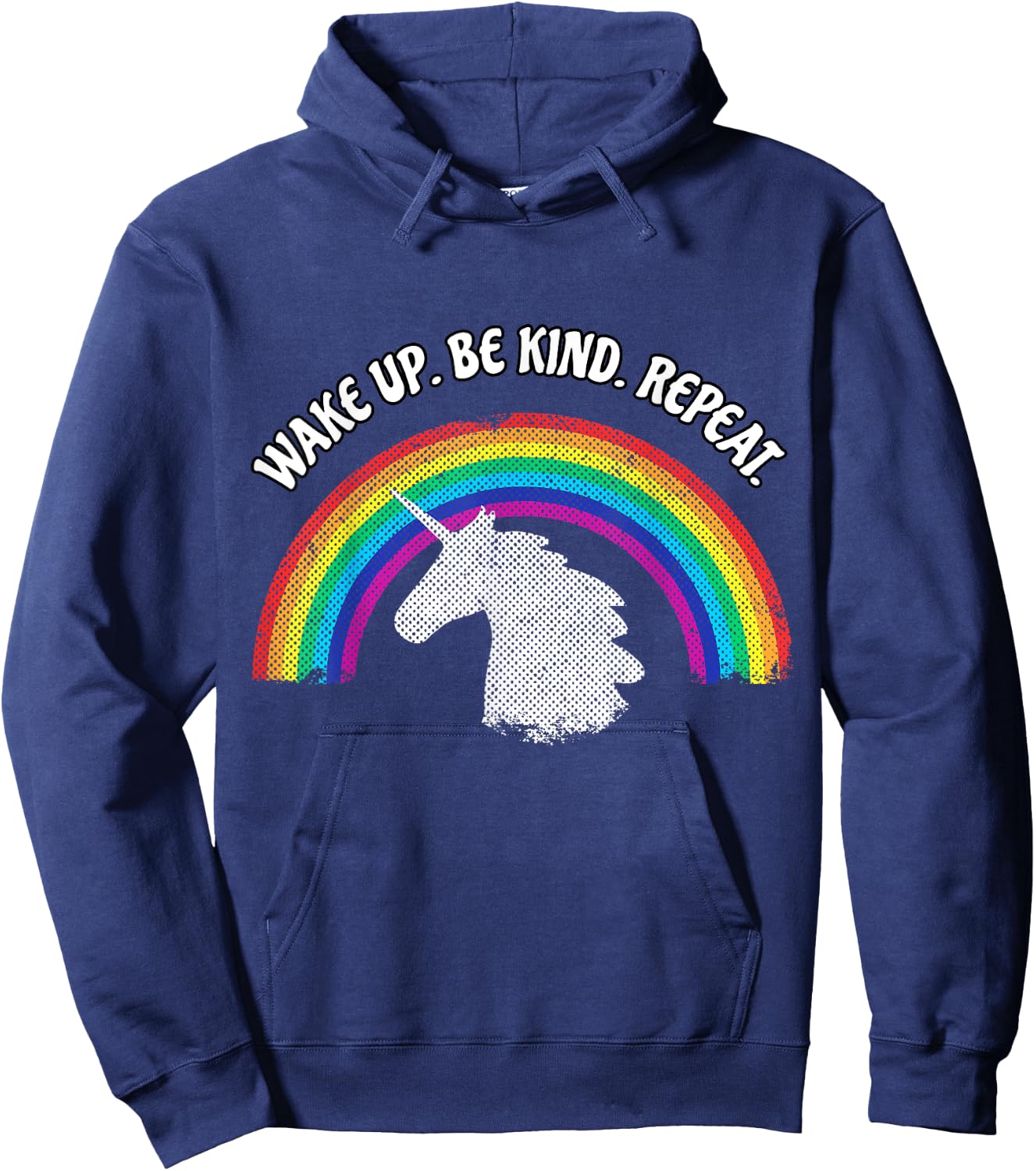 Wake Up Be Kind Repeat Kindness Rainbow Unicorn T Shirt Hoodie - Hoodie | Navy
