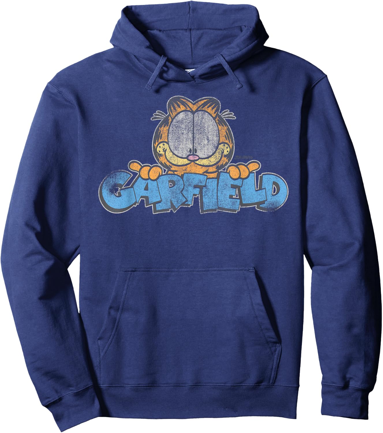 Garfield Distressed Garfield Face with Logo Cartoon Cat Hoodie - Hoodie | Navy