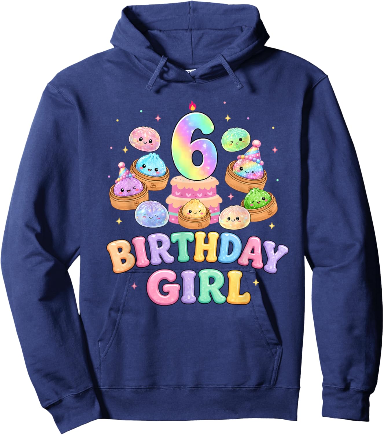 6th Birthday Girl Dumpling Shirt Cute Kawaii Dumpling Party Hoodie - Hoodie | Navy
