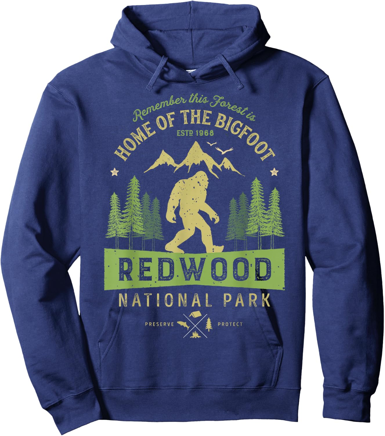 Redwood National Park T Shirt Vintage California Bigfoot Hoodie - Hoodie | Navy