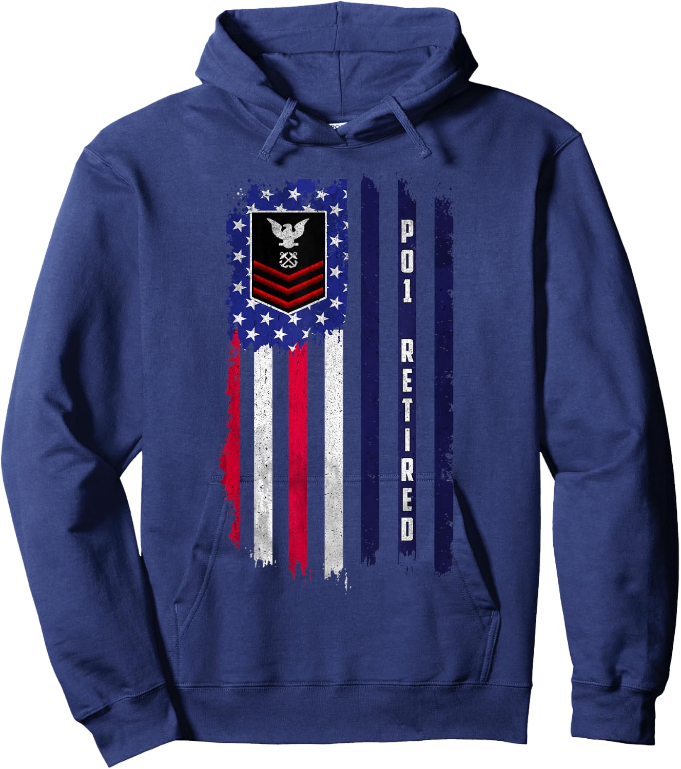 Retired E-6 Petty Officer First Class PO1 Rank American Flag Hoodie - Hoodie | Navy