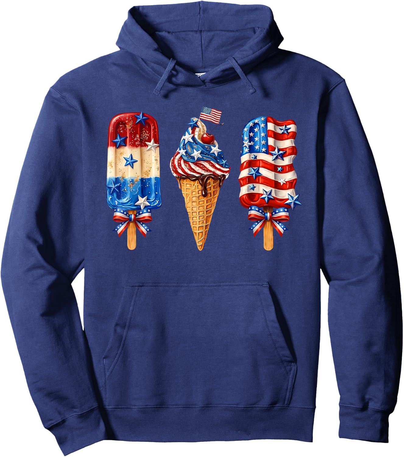 Fourth of July Ice Cream 250 Years Patriotic Popsicle Hoodie - Hoodie | Navy