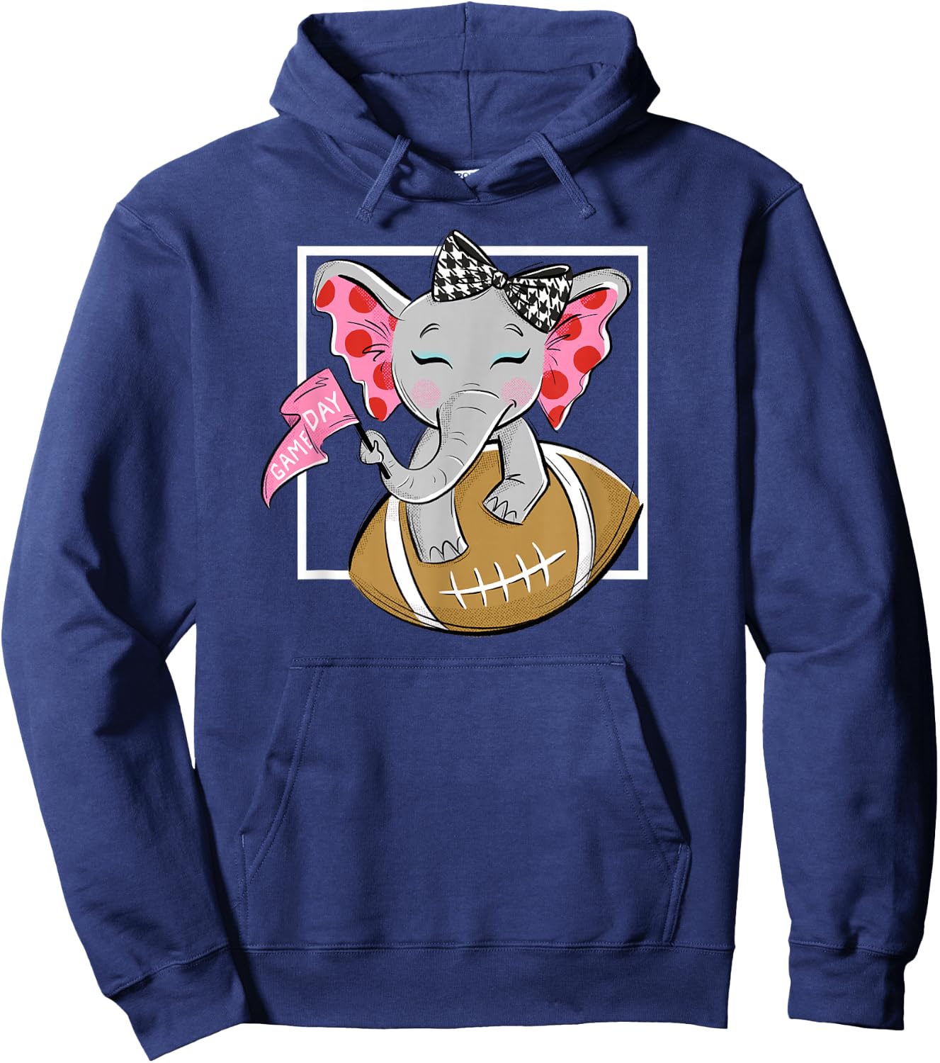 Cute Game Day Elephant Women and Girls Football Hoodie - Hoodie | Navy