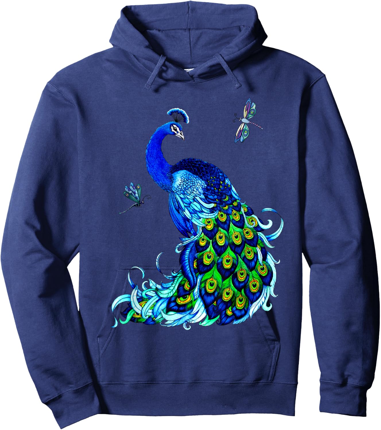 Blue Peacock and Dragonflies Hoodie - Hoodie | Navy
