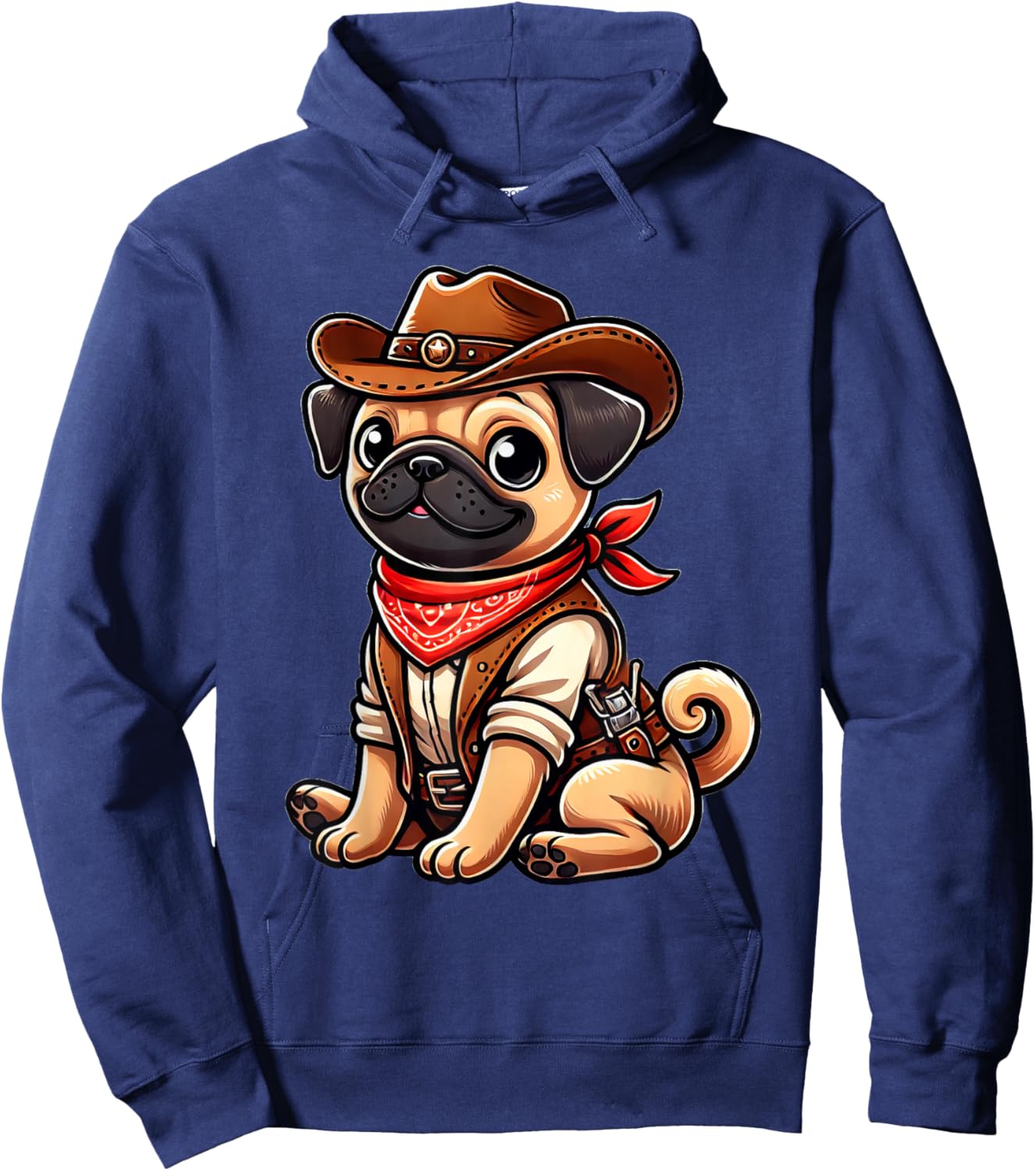 Pug Dressed As A Cowboy Funny Dog Pug Hoodie - Hoodie | Navy