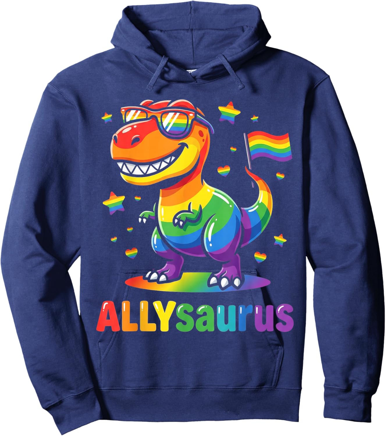 Allysaurus Dinosaur LGBTQ Ally Pride Support Rainbow Flag Hoodie - Hoodie | Navy