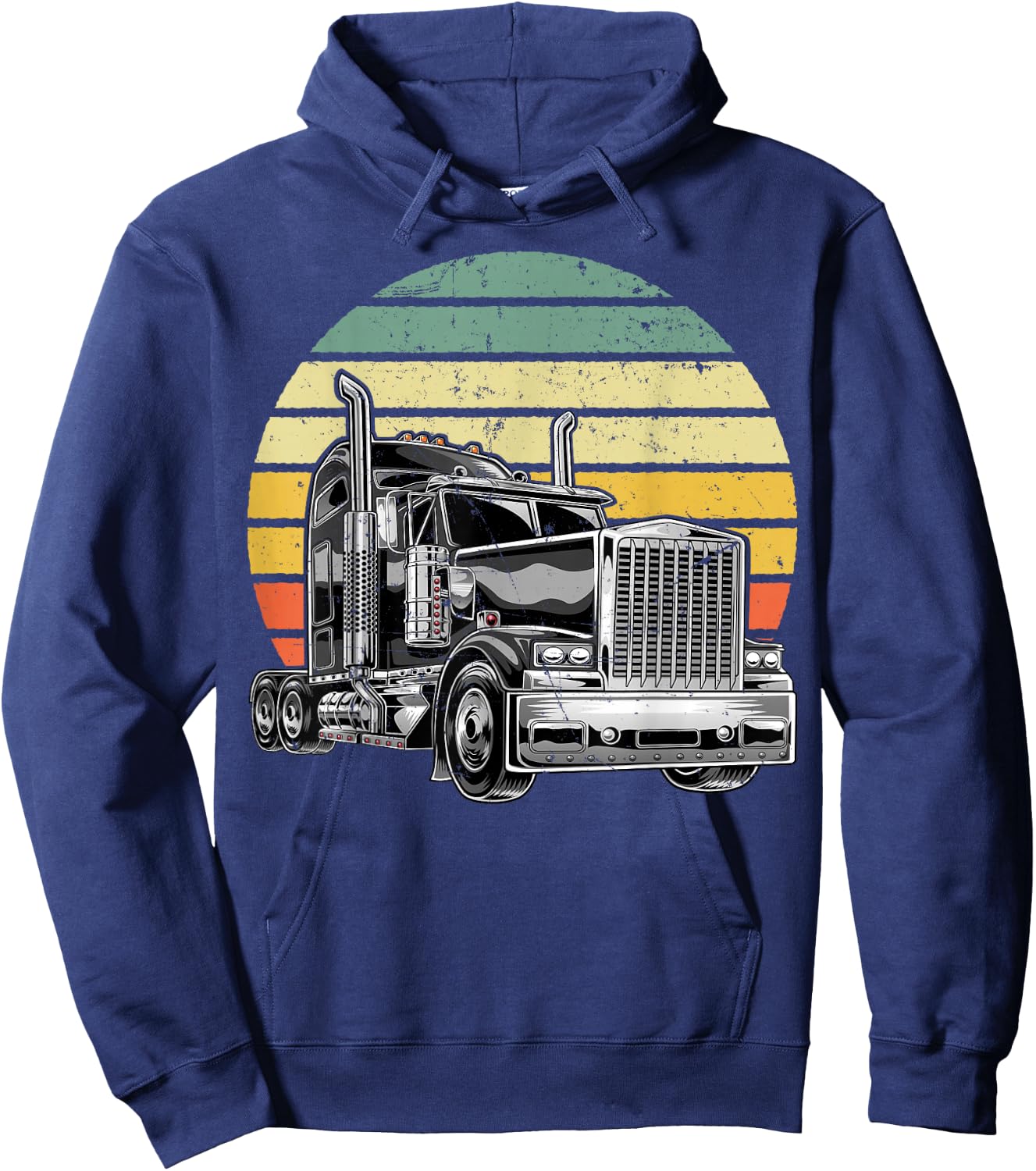 Retro Vintage Trucker Big Rig Semi-Trailer Truck Driver Gift Hoodie - Hoodie | Navy