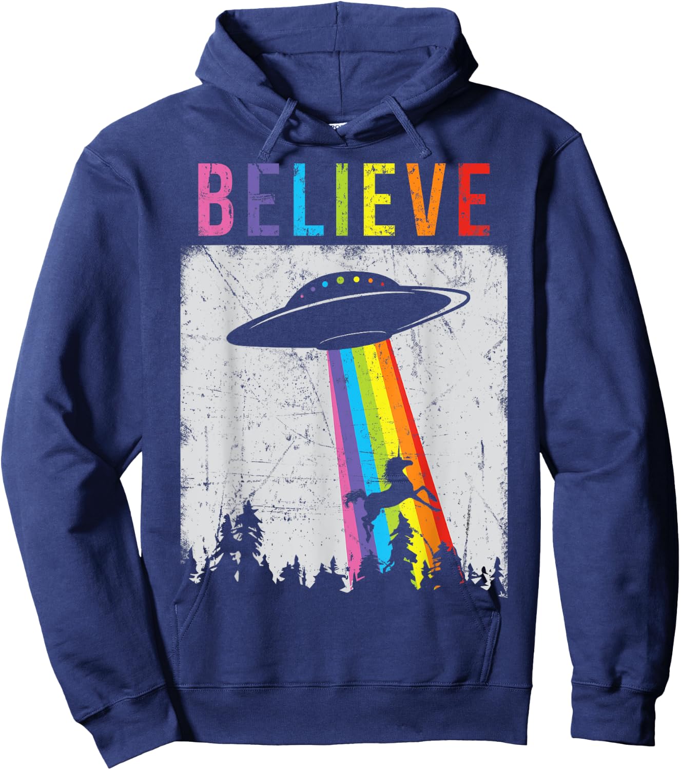 Alien Unicorn UFO Rainbow Hoodie - Hoodie | Navy