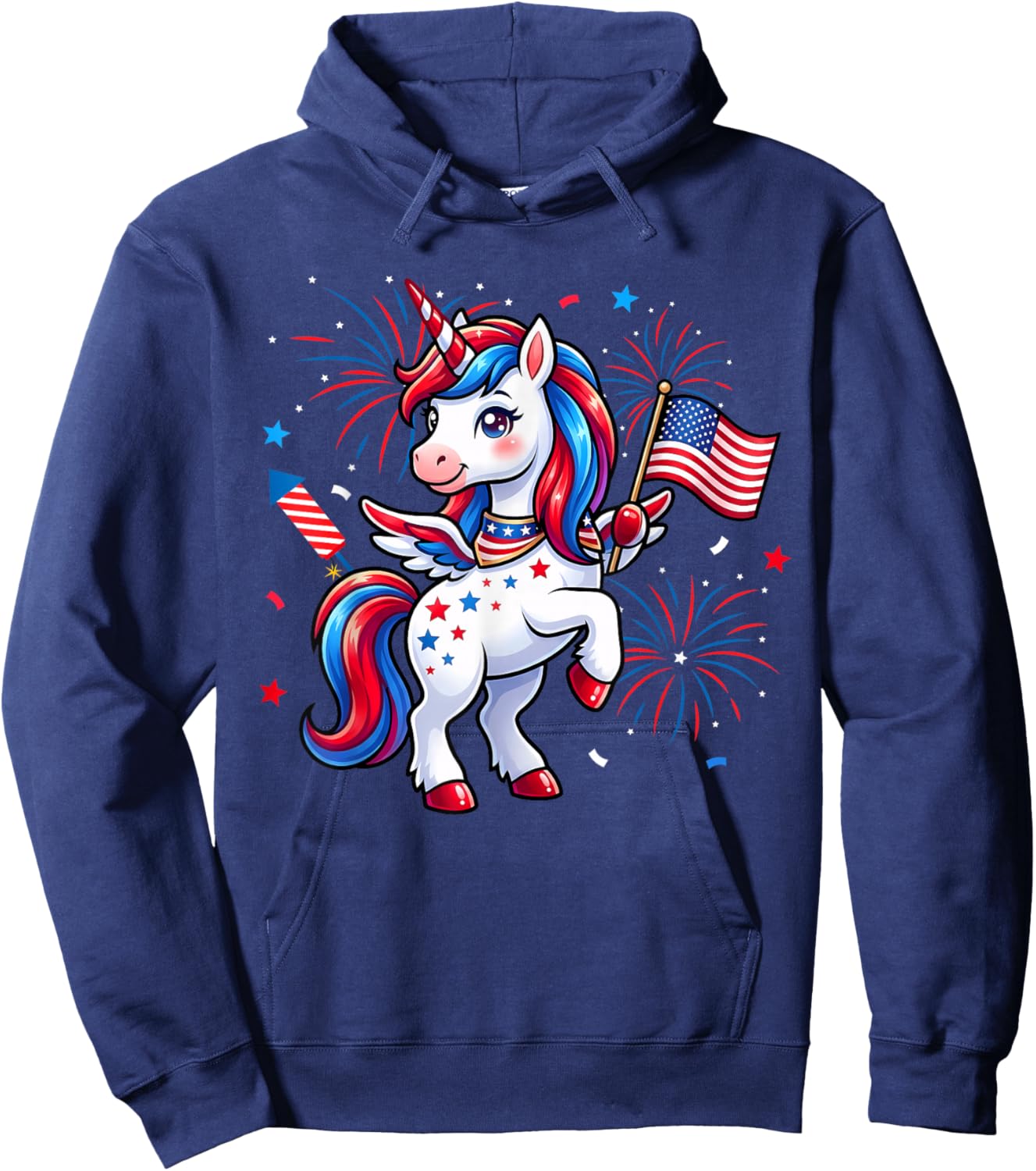 Patriotic Americorn Unicorn American 4th of July Kids Girls Hoodie - Hoodie | Navy