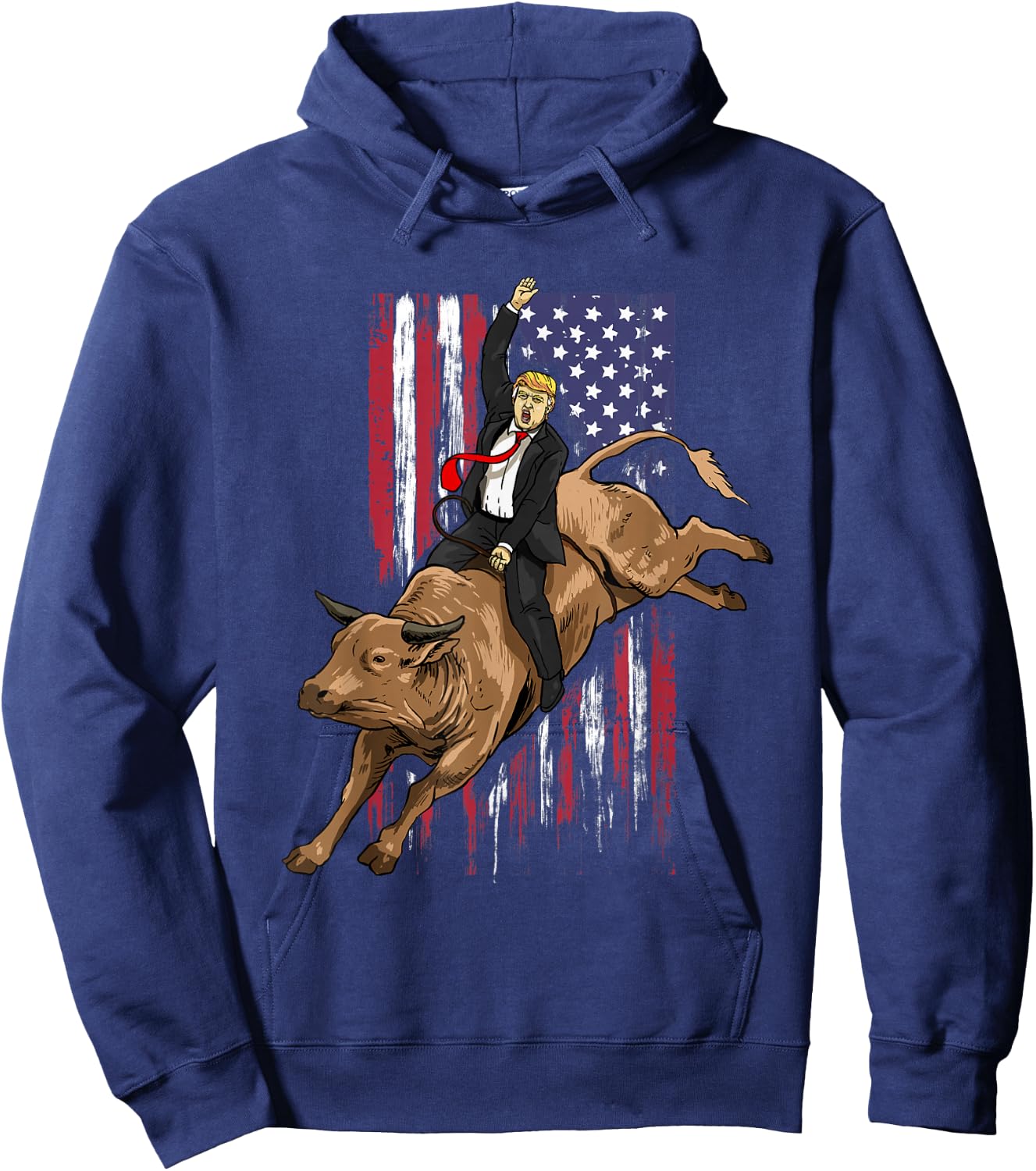Rodeo Bull Rider Trump American Flag Cowboy Bull Riding Hoodie - Hoodie | Navy