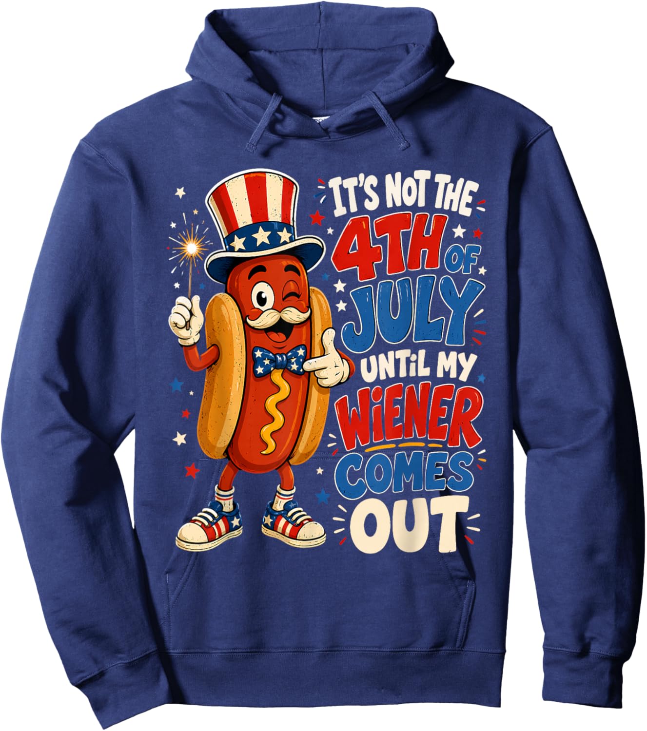 Funny 4th of July Hotdog Patriotic American Flag Men Women Hoodie - Hoodie | Navy