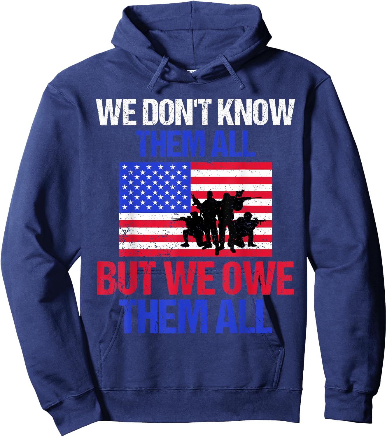 Patriotic Military Appreciation Soldier Silhouette US Flag Hoodie - Hoodie | Navy