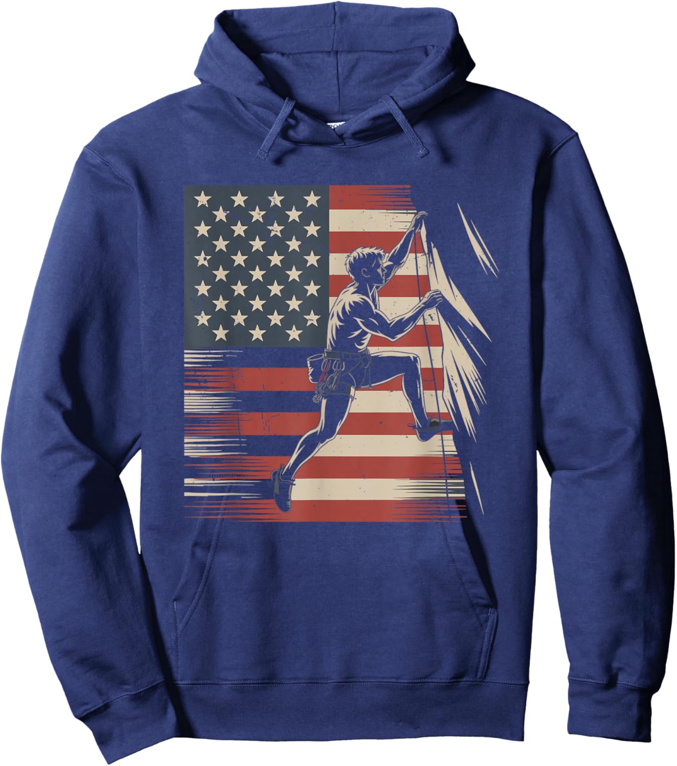Rock Climbing USA Flag Vintage Rock Climber 4th Of July Hoodie - Hoodie | Navy